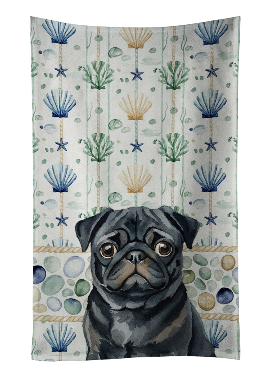 Caroline's Treasures Black Pug Coastal Sea Glass Kitchen Towel