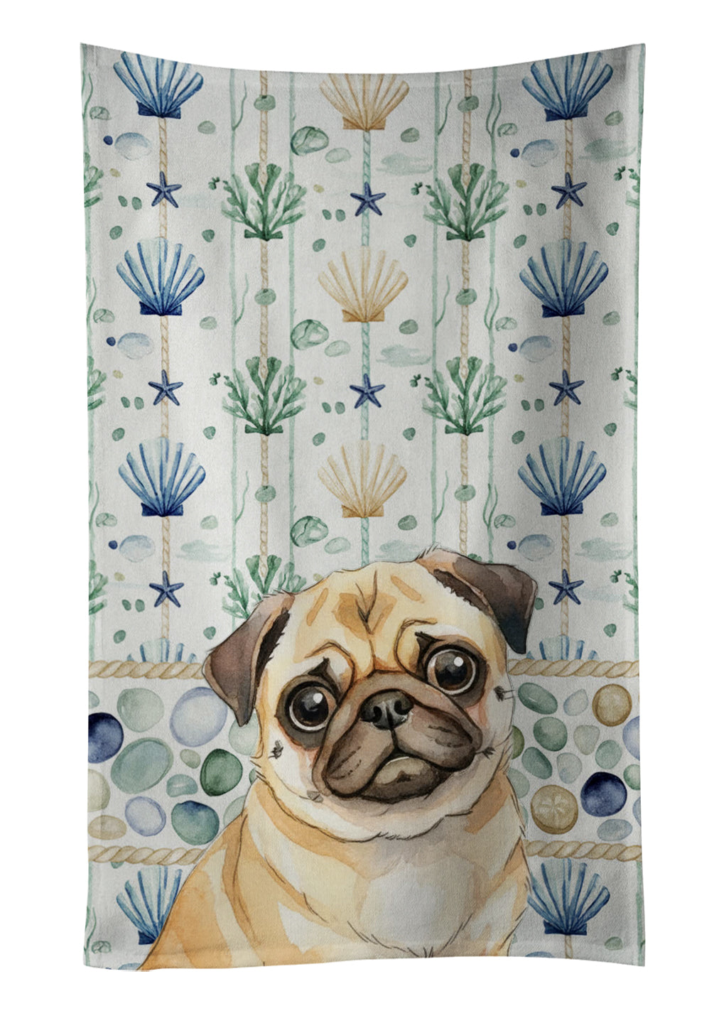 Caroline's Treasures Fawn Pug Coastal Sea Glass Kitchen Towel