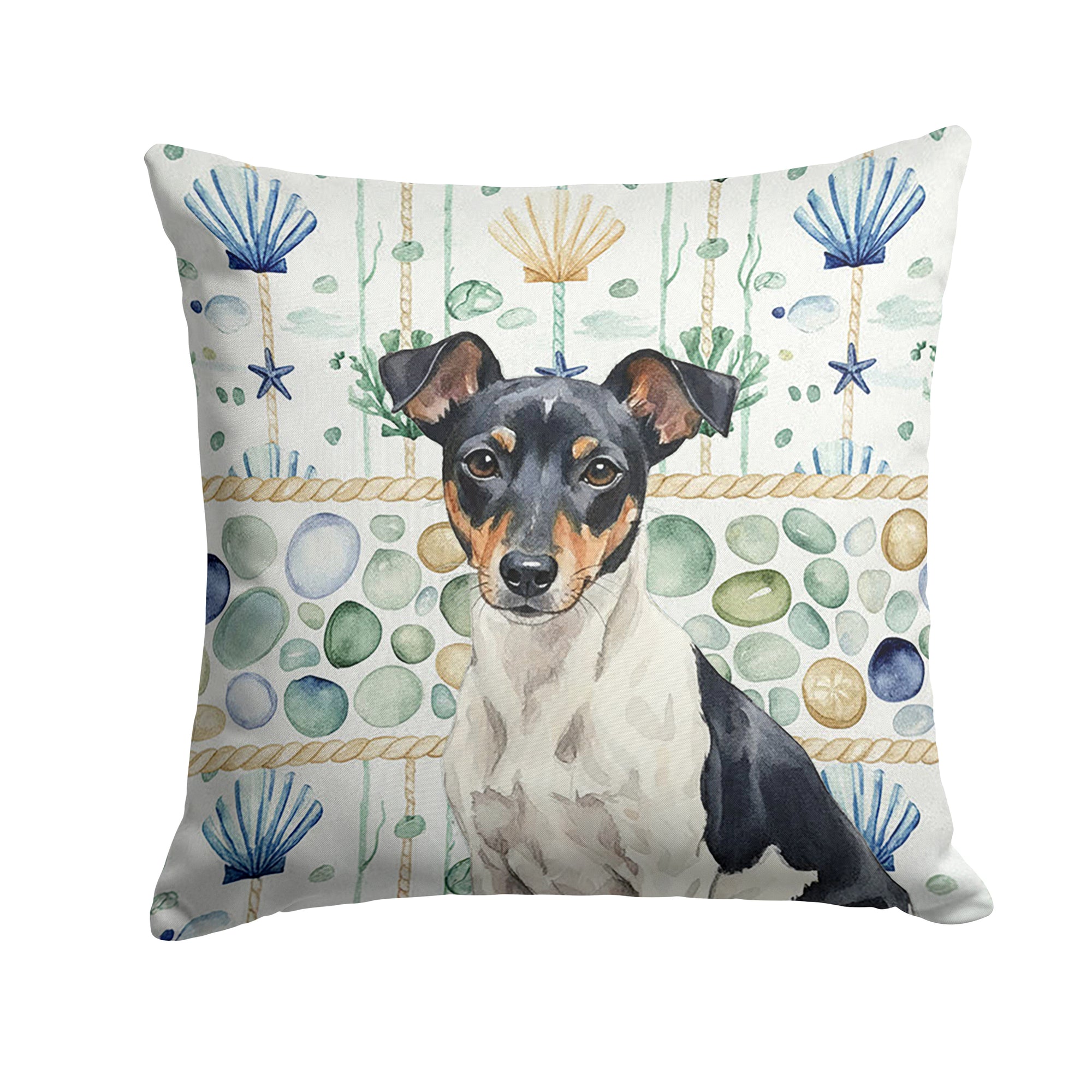 Caroline's Treasures Black and White Rat Terrier Coastal Sea Glass Throw Pillow