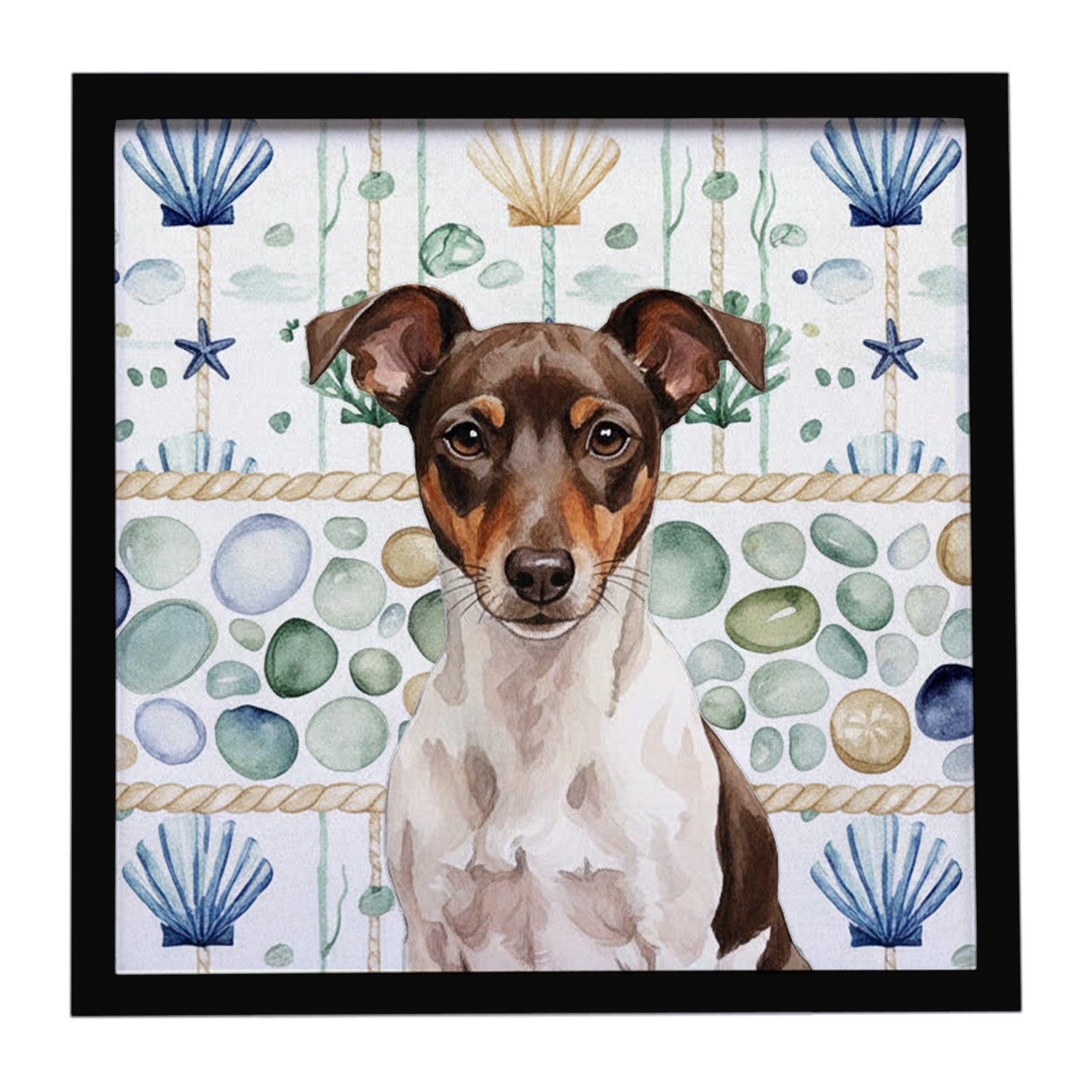 Caroline's Treasures Chocolate and White Rat Terrier Coastal Sea Glass Framed Metal Print