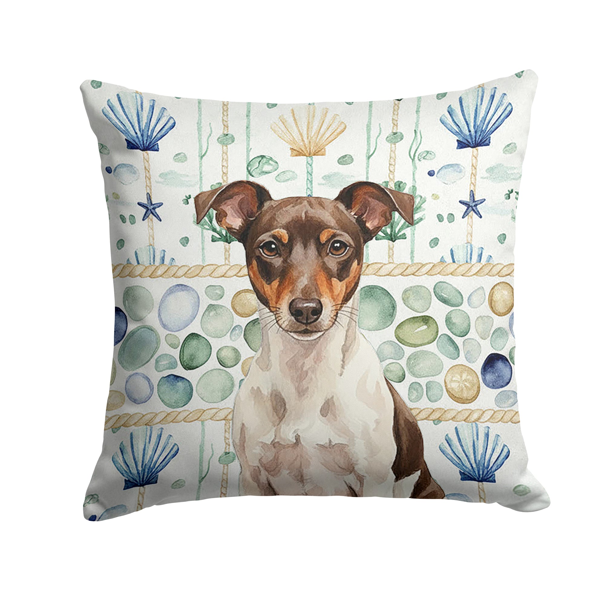 Caroline's Treasures Chocolate and White Rat Terrier Coastal Sea Glass Throw Pillow