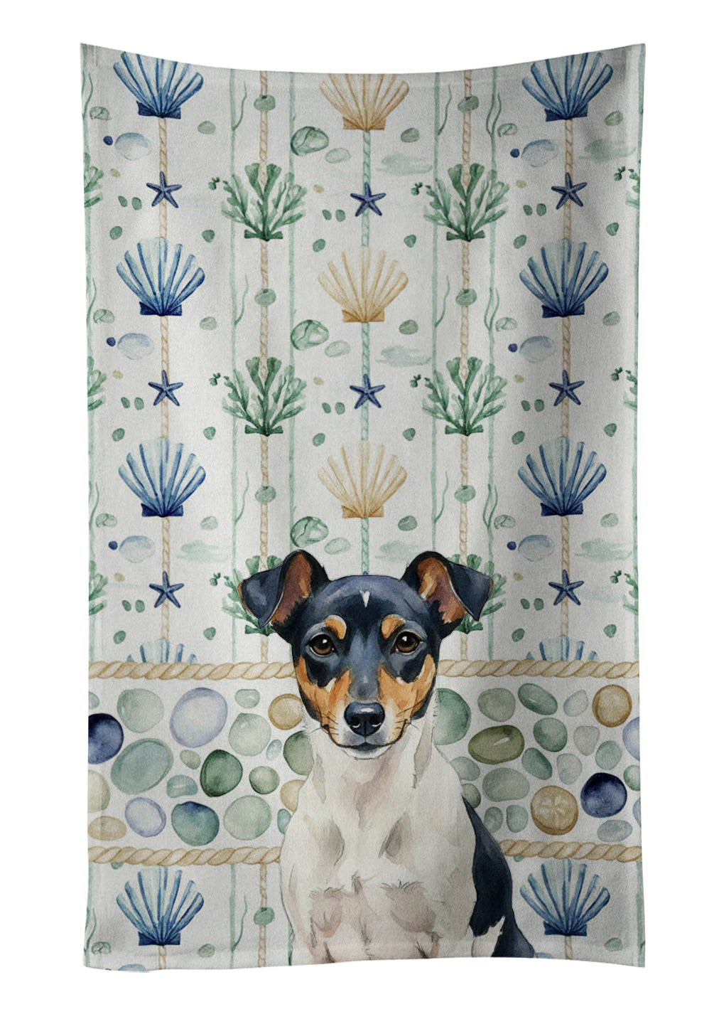 Caroline's Treasures Tricolor Rat Terrier Coastal Sea Glass Kitchen Towel
