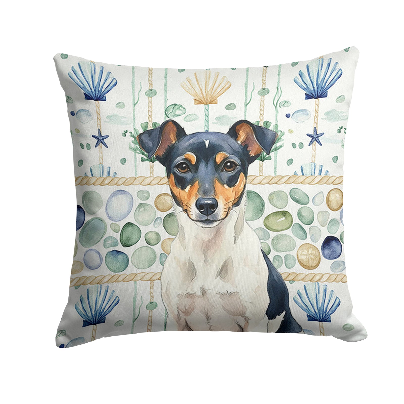 Caroline's Treasures Tricolor Rat Terrier Coastal Sea Glass Throw Pillow