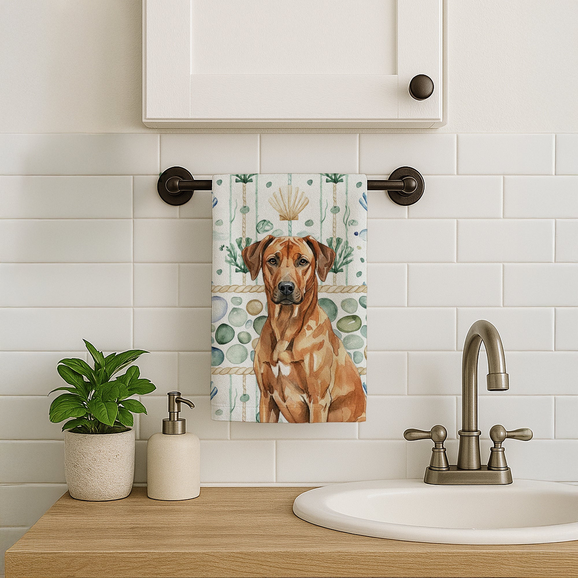 Caroline's Treasures Rhodesian Ridgeback Coastal Sea Glass Kitchen Towel