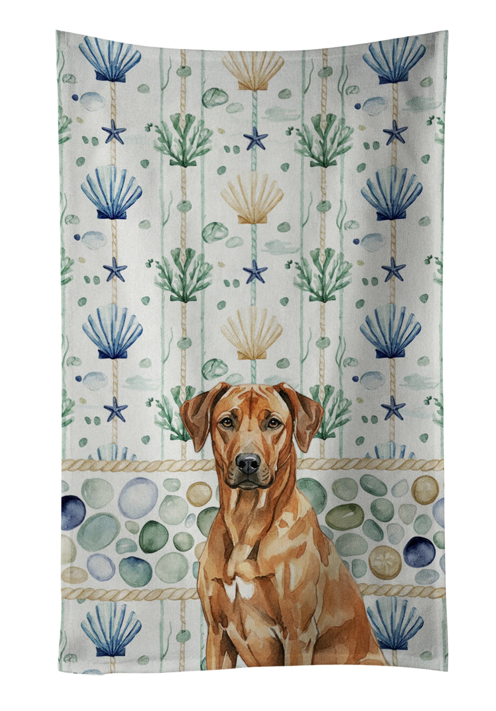 Caroline's Treasures Rhodesian Ridgeback Coastal Sea Glass Kitchen Towel