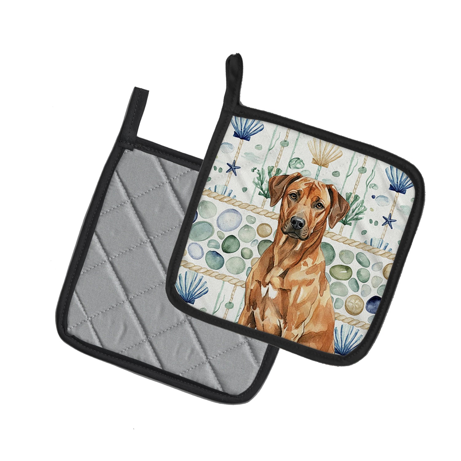 Caroline's Treasures Rhodesian Ridgeback Coastal Sea Glass Pair of Pot Holders