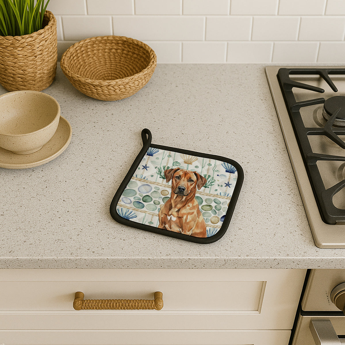 Caroline's Treasures Rhodesian Ridgeback Coastal Sea Glass Pair of Pot Holders