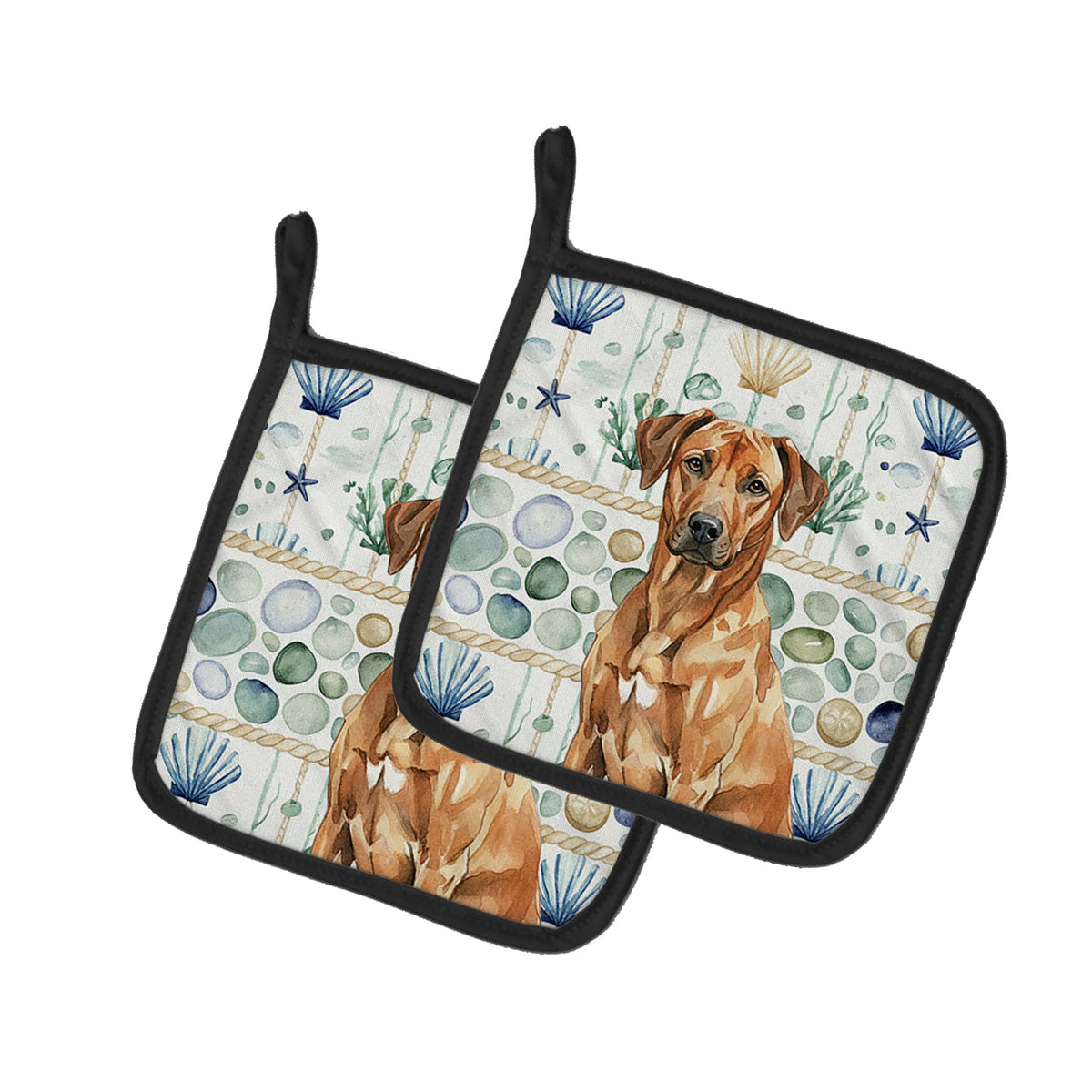 Caroline's Treasures Rhodesian Ridgeback Coastal Sea Glass Pair of Pot Holders