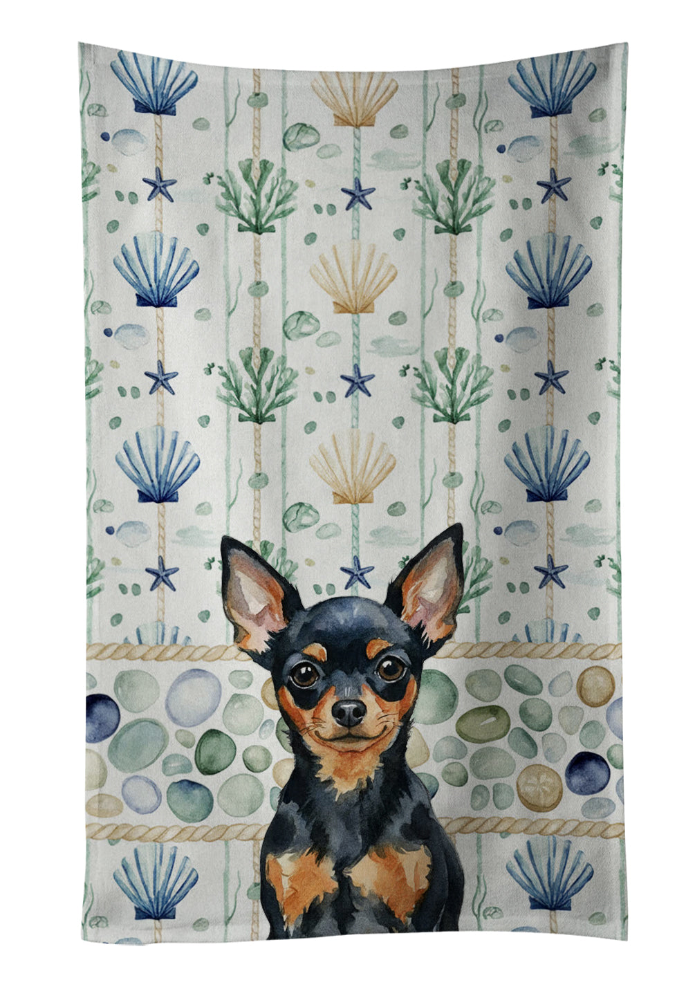 Caroline's Treasures Black and Tan Russian Toy Coastal Sea Glass Kitchen Towel