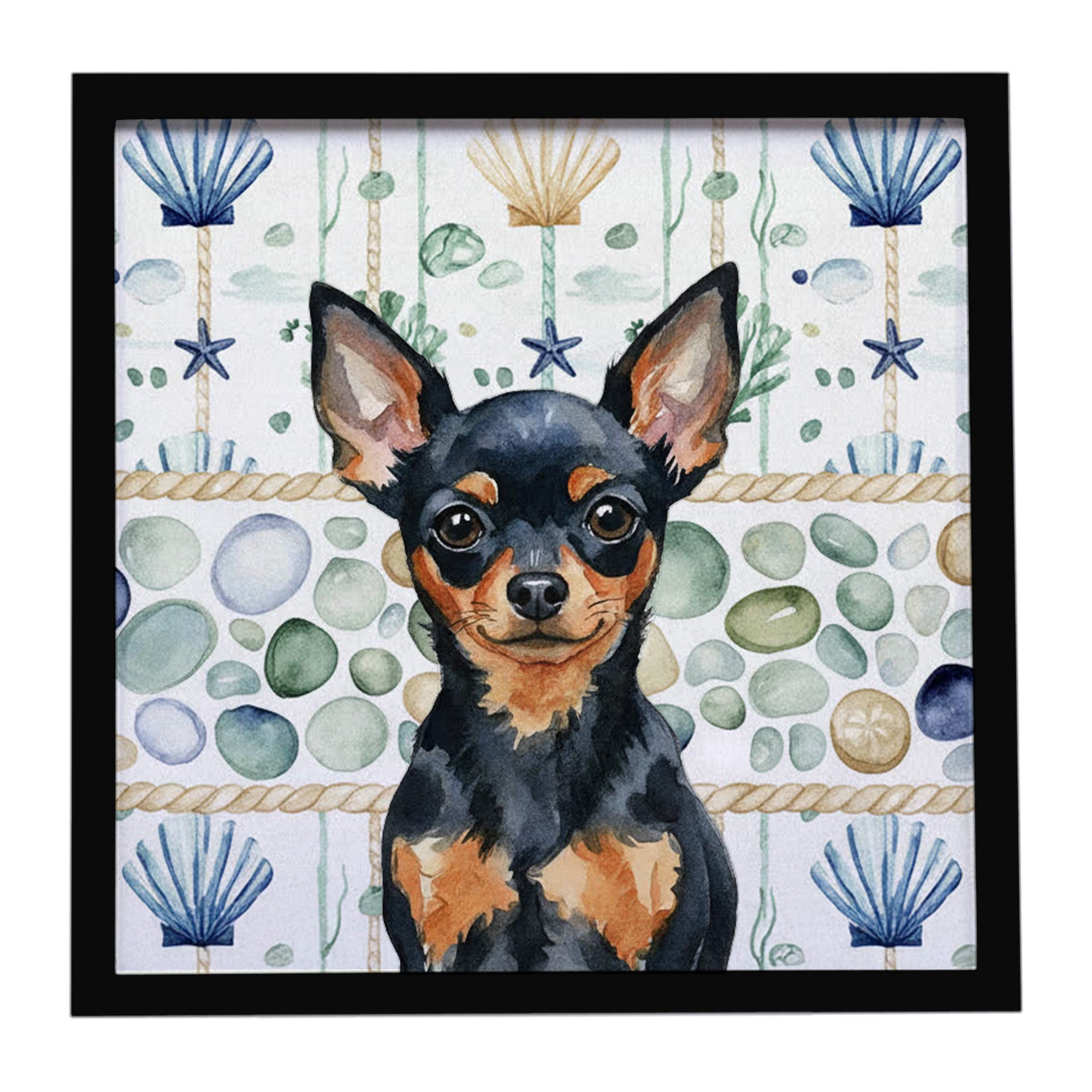 Caroline's Treasures Black and Tan Russian Toy Coastal Sea Glass Framed Metal Print