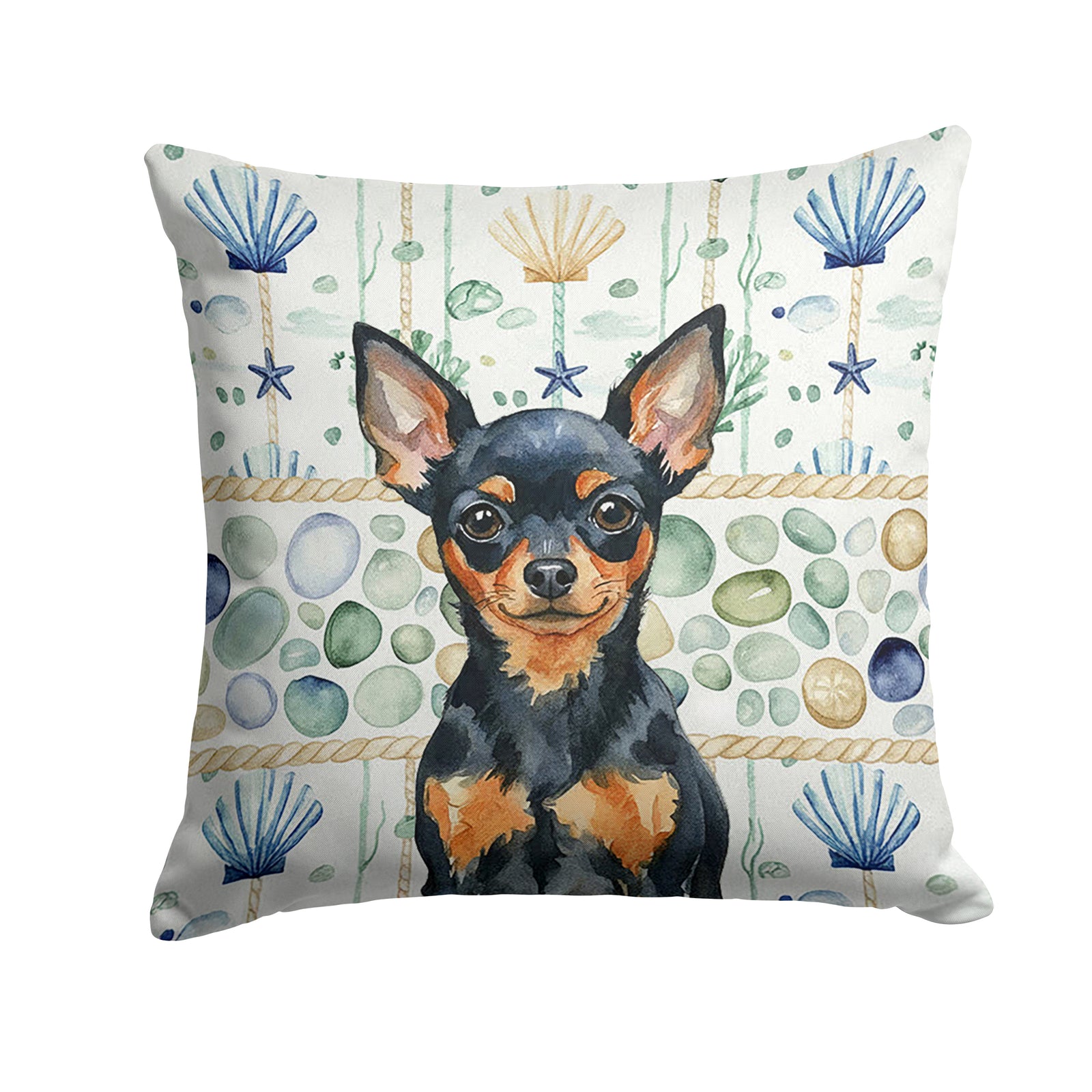 Caroline's Treasures Black and Tan Russian Toy Coastal Sea Glass Throw Pillow