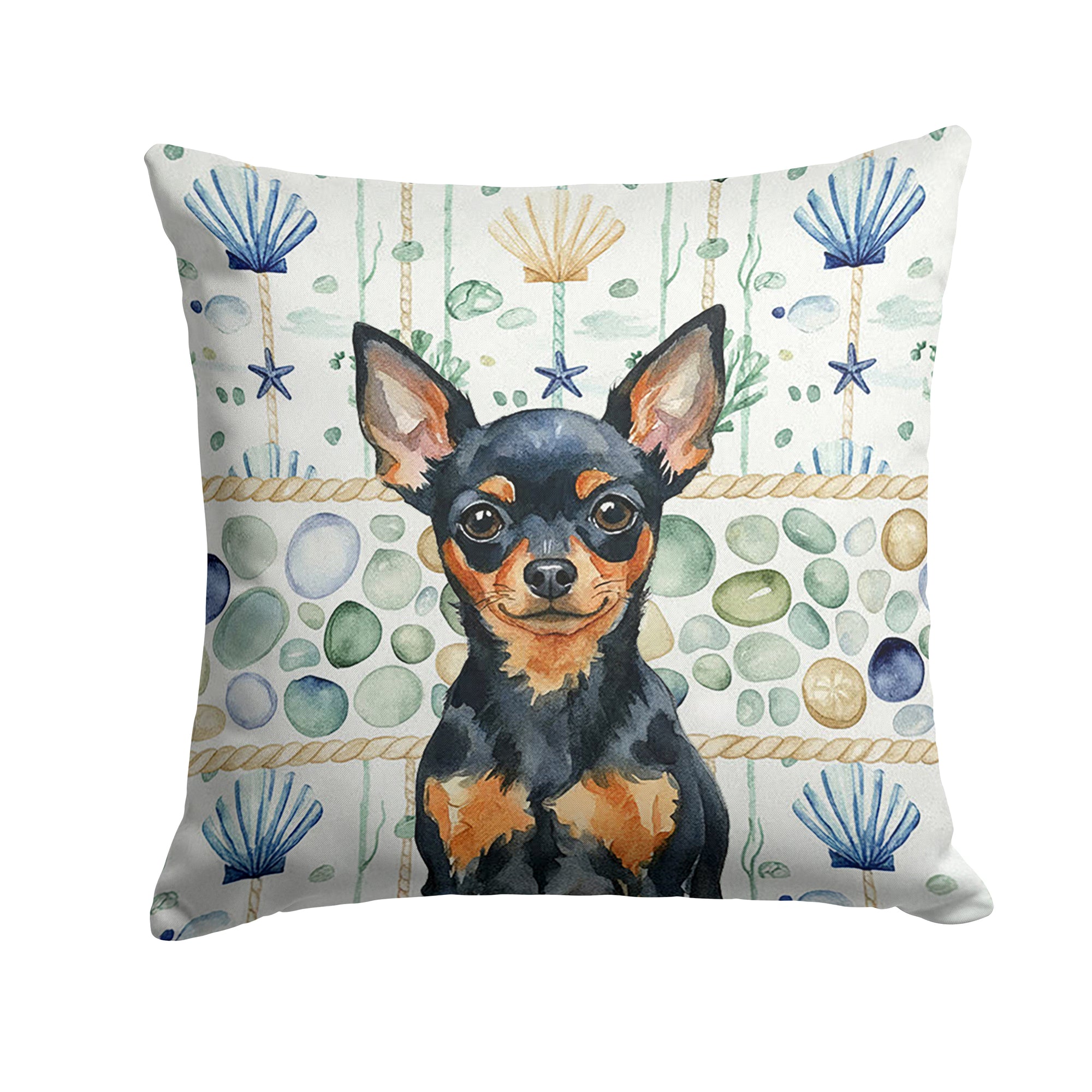 Caroline's Treasures Black and Tan Russian Toy Coastal Sea Glass Throw Pillow