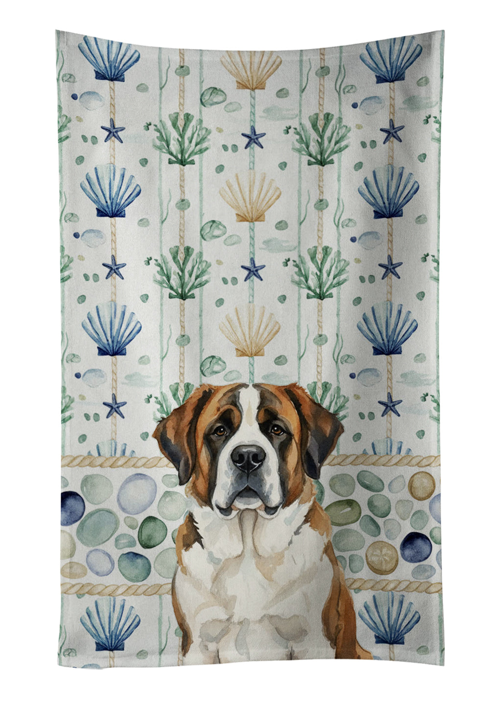 Caroline's Treasures Brindle and White Saint Bernard Coastal Sea Glass Kitchen Towel