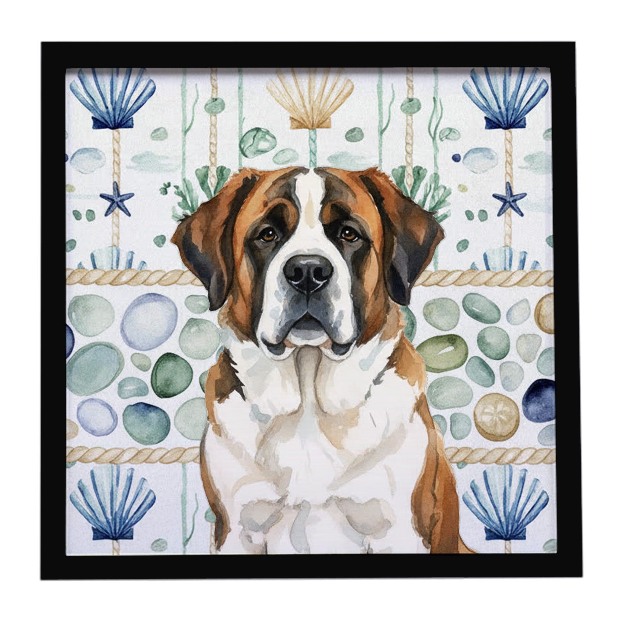 Caroline's Treasures Brindle and White Saint Bernard Coastal Sea Glass Framed Metal Print