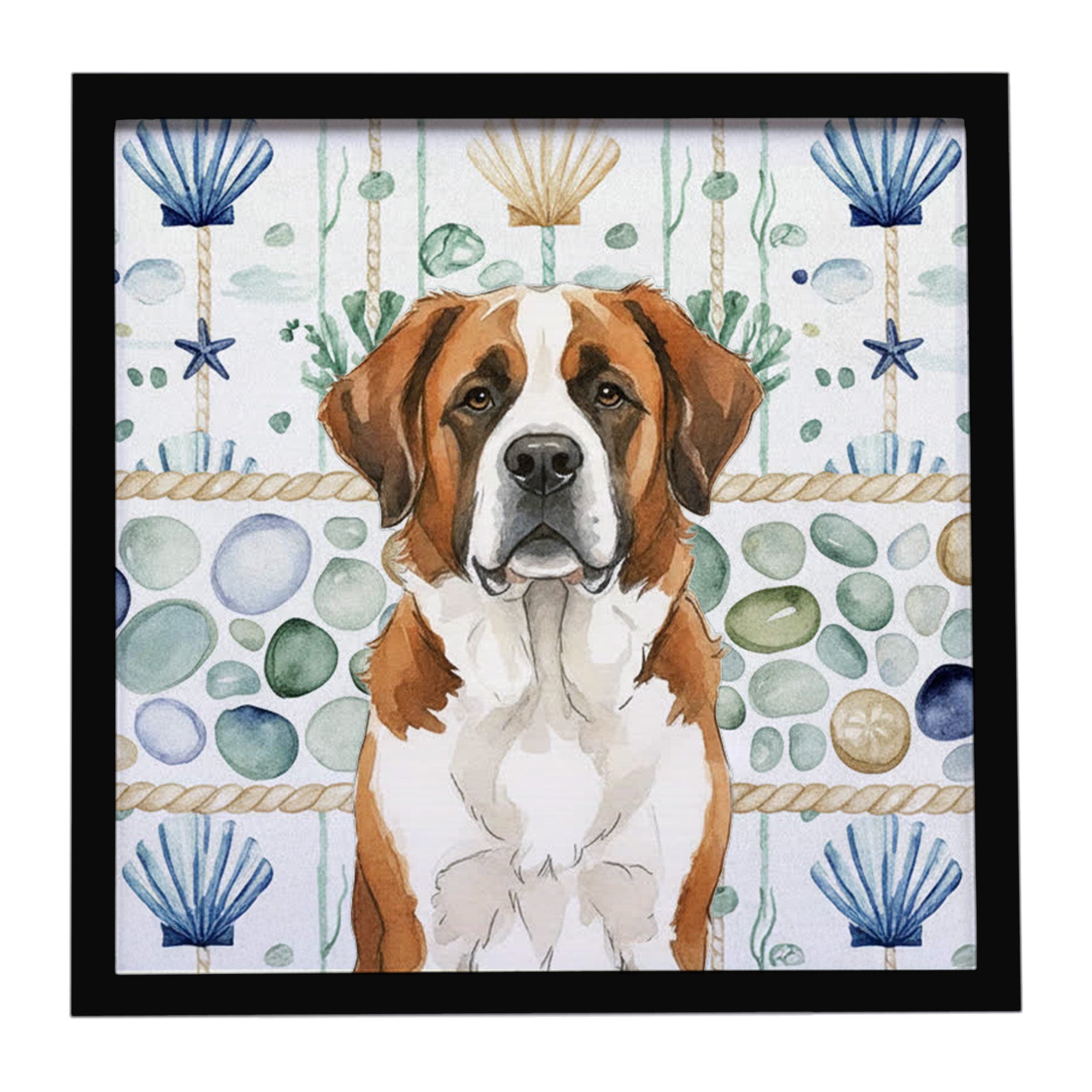 Caroline's Treasures Brown and White Saint Bernard Coastal Sea Glass Framed Metal Print