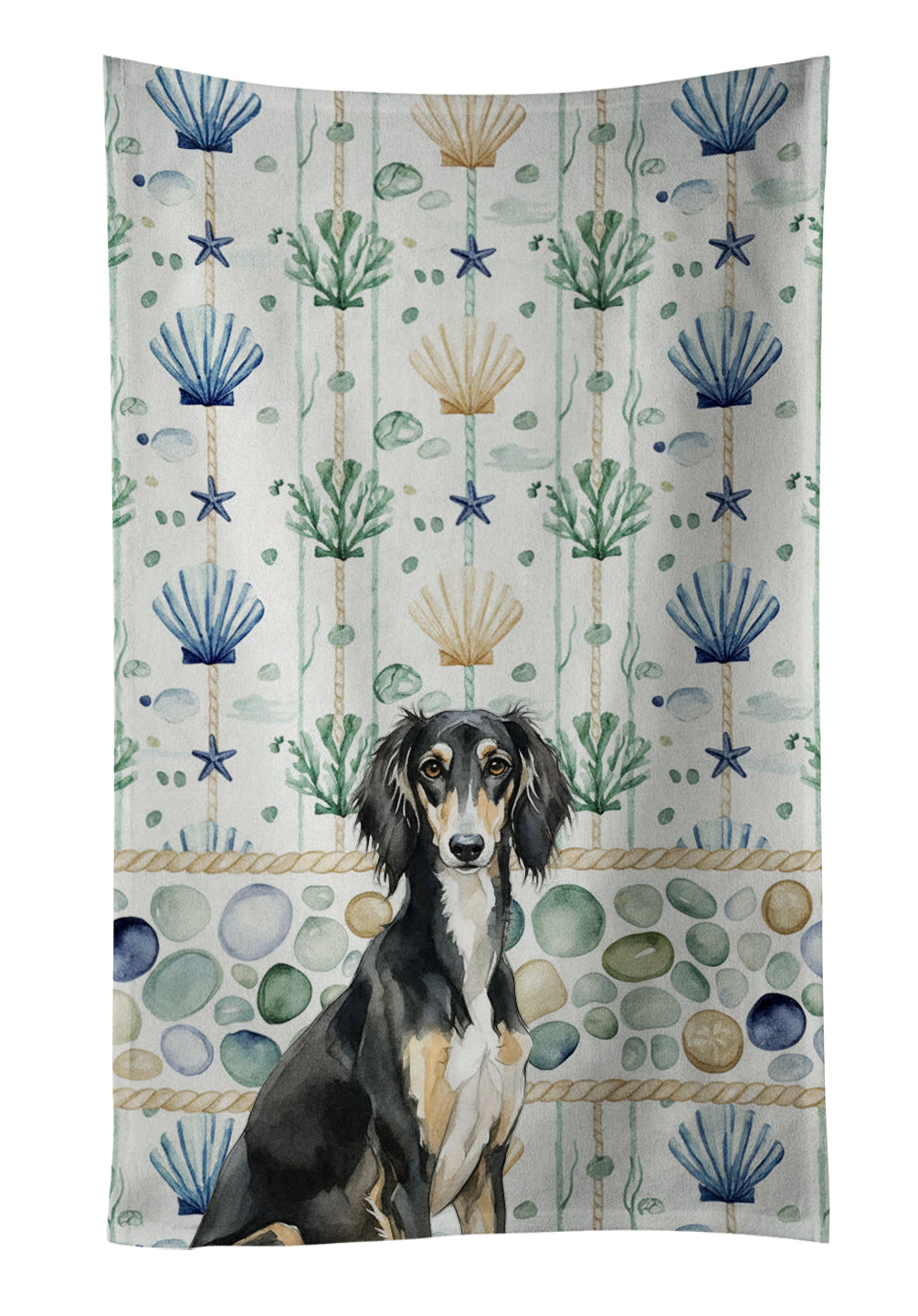 Caroline's Treasures Black and Tan Saluki Coastal Sea Glass Kitchen Towel