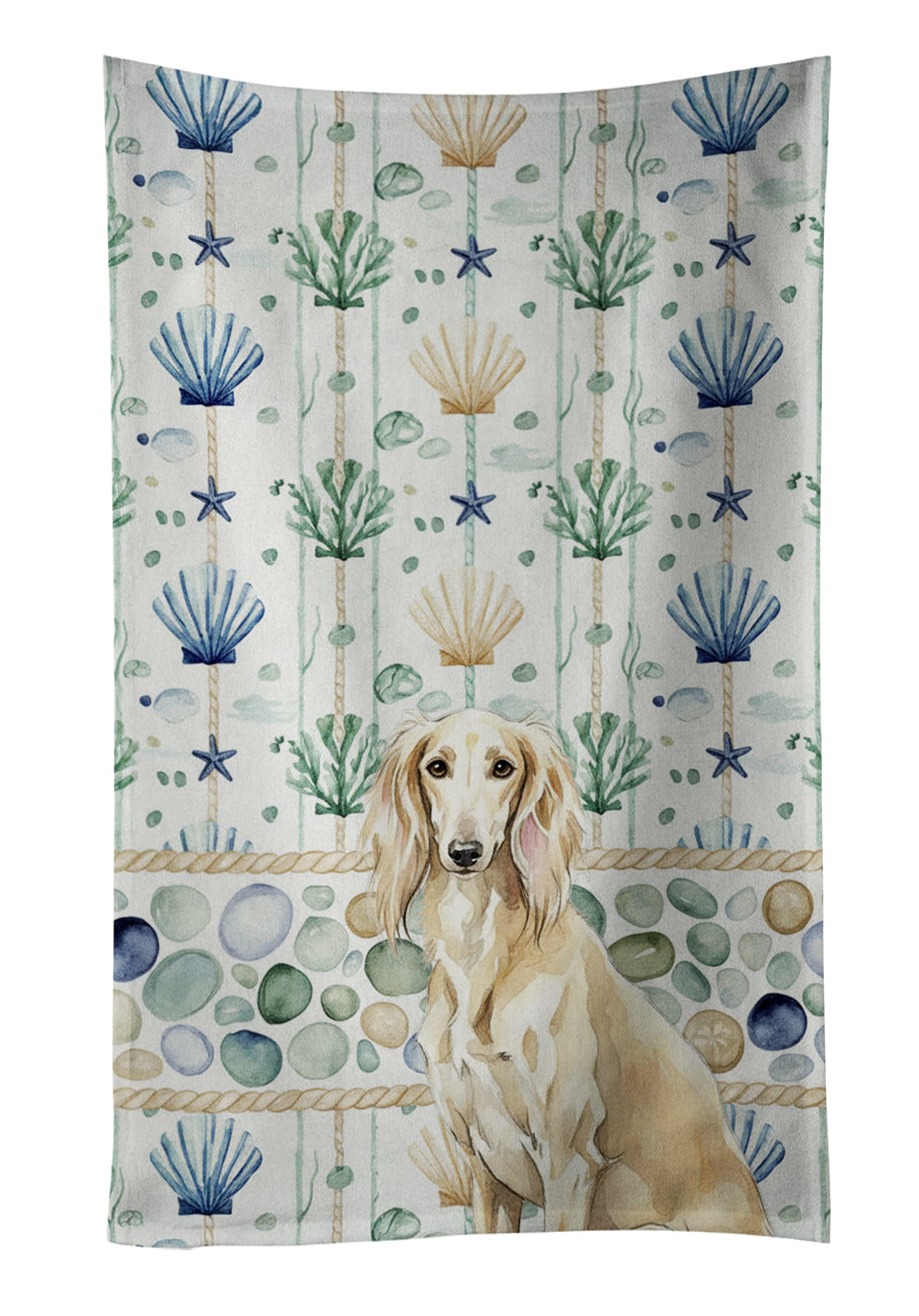 Caroline's Treasures Cream Saluki Coastal Sea Glass Kitchen Towel