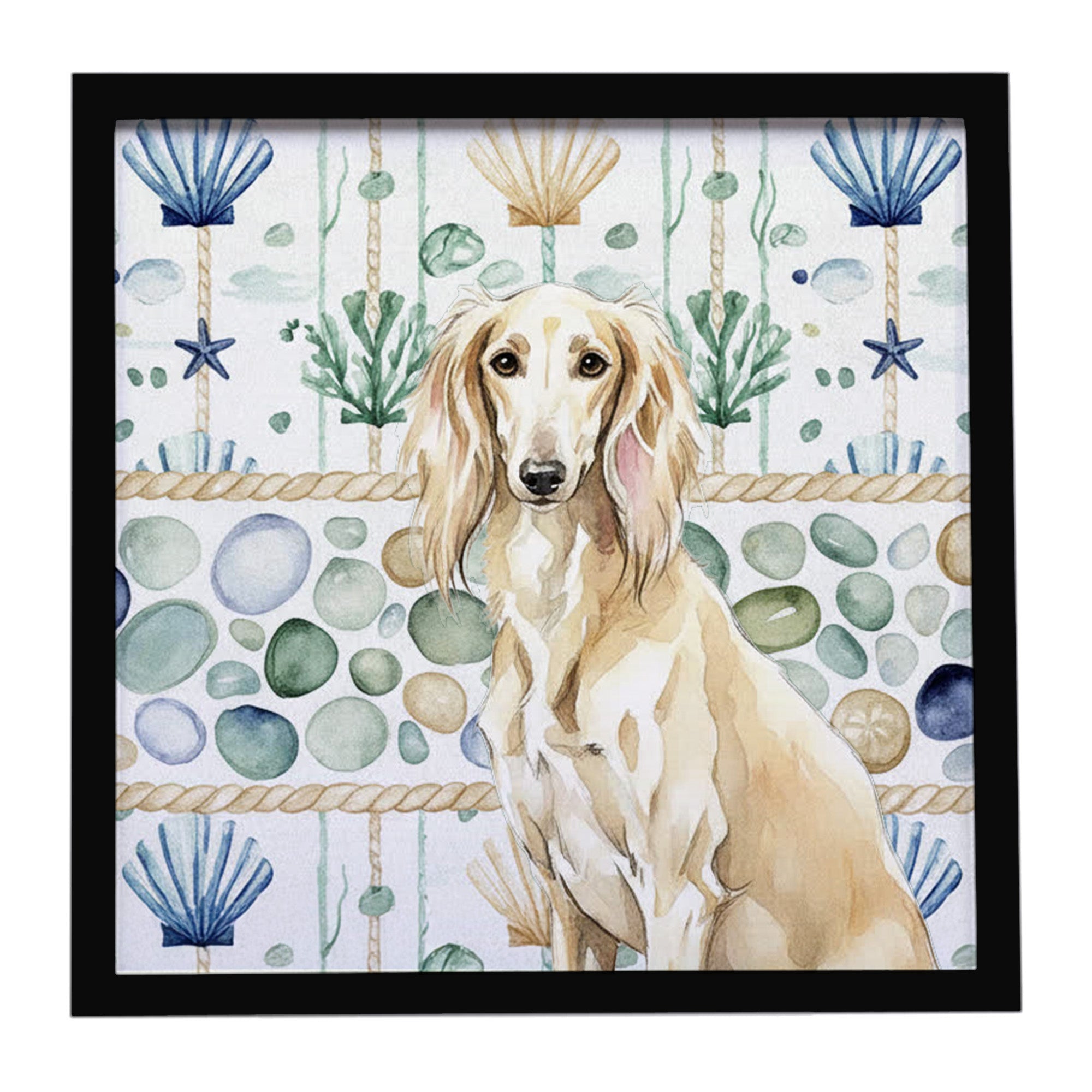 Caroline's Treasures Cream Saluki Coastal Sea Glass Framed Metal Print