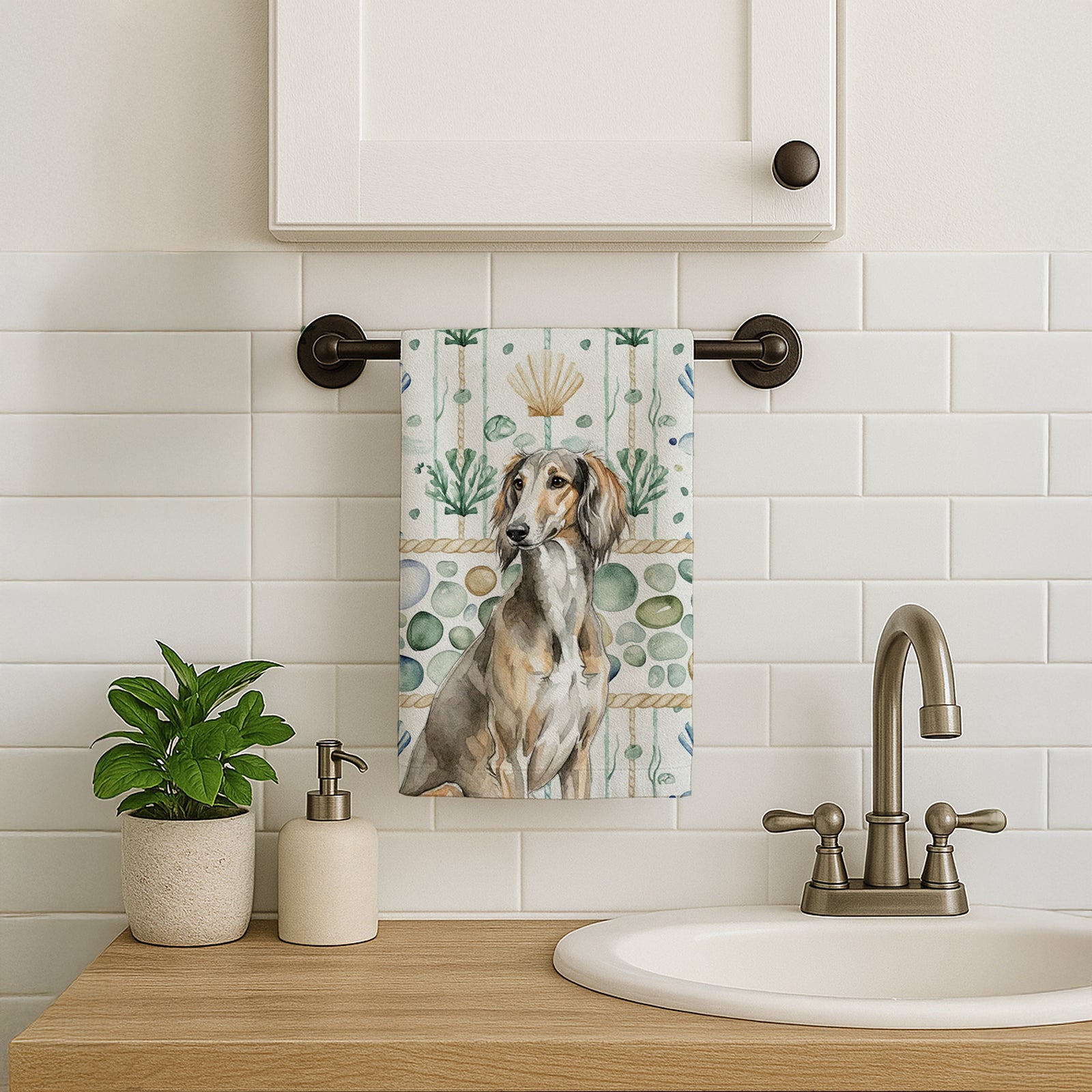 Caroline's Treasures Grizzle Saluki Coastal Sea Glass Kitchen Towel