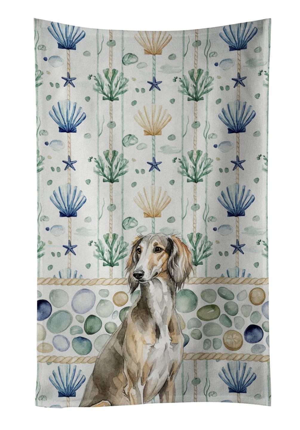 Caroline's Treasures Grizzle Saluki Coastal Sea Glass Kitchen Towel