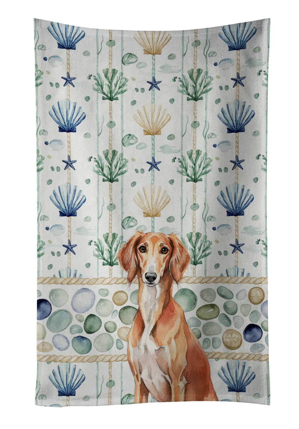 Caroline's Treasures Red Saluki Coastal Sea Glass Kitchen Towel