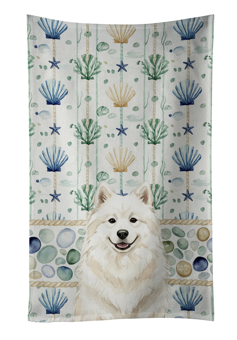 Caroline's Treasures Cream Samoyed Coastal Sea Glass Kitchen Towel
