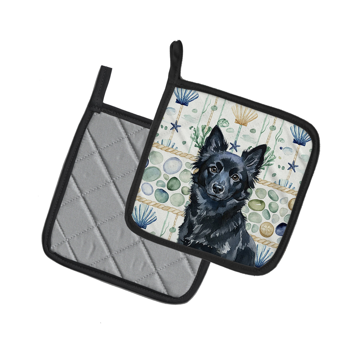 Caroline's Treasures Schipperke Coastal Sea Glass Pair of Pot Holders