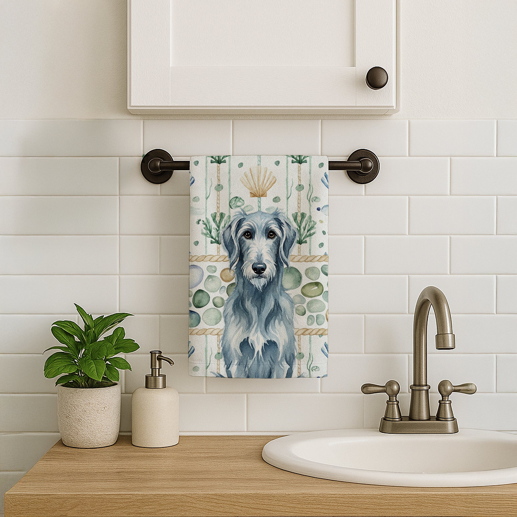 Caroline's Treasures Blue-Gray Scottish Deerhound Coastal Sea Glass Kitchen Towel