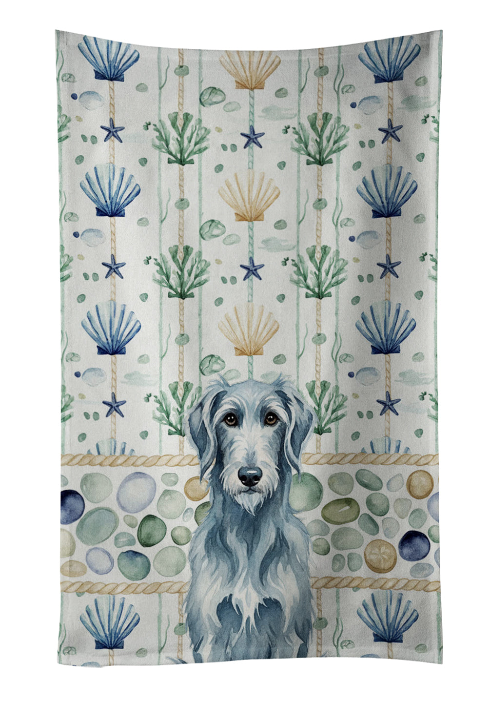Caroline's Treasures Blue-Gray Scottish Deerhound Coastal Sea Glass Kitchen Towel