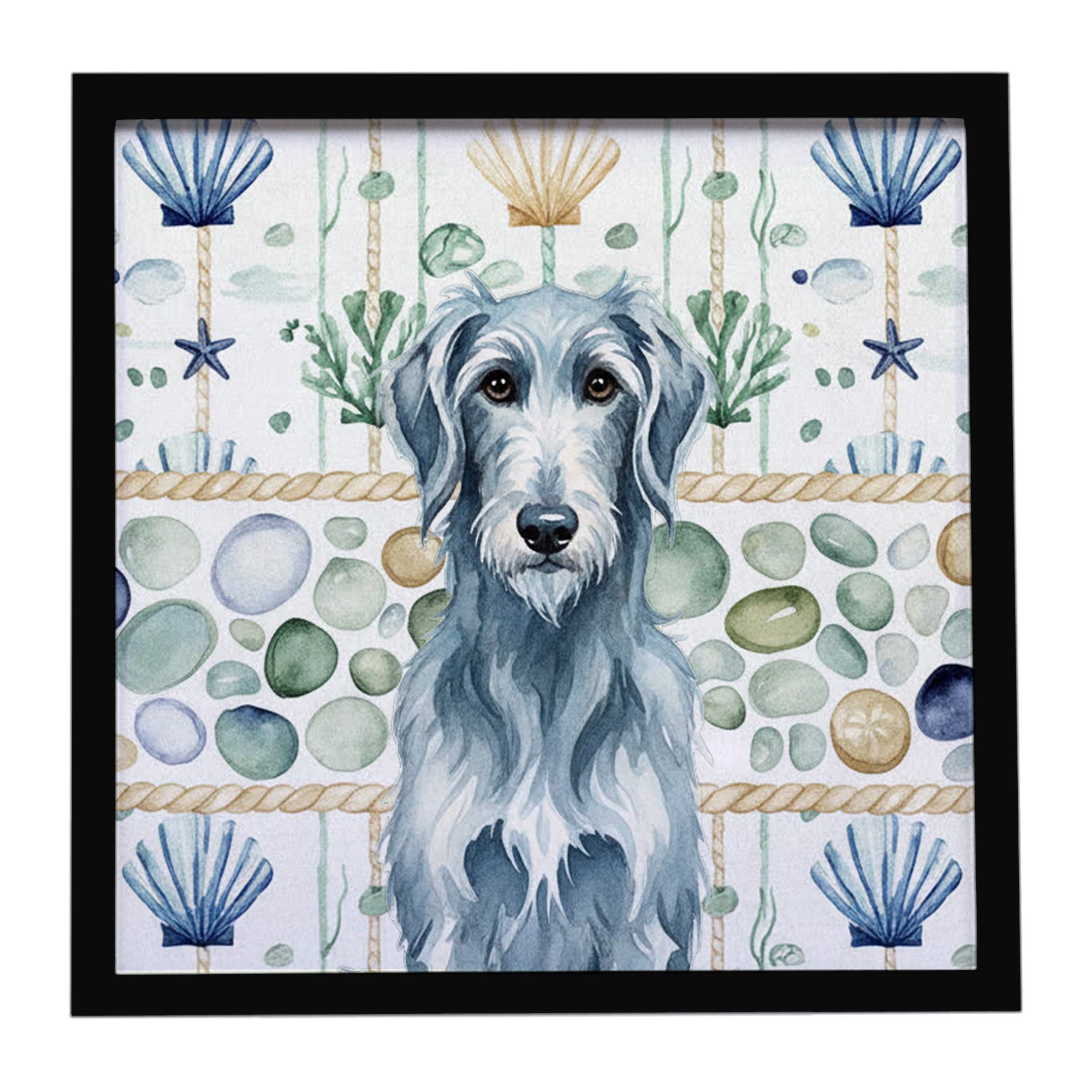 Caroline's Treasures Blue-Gray Scottish Deerhound Coastal Sea Glass Framed Metal Print