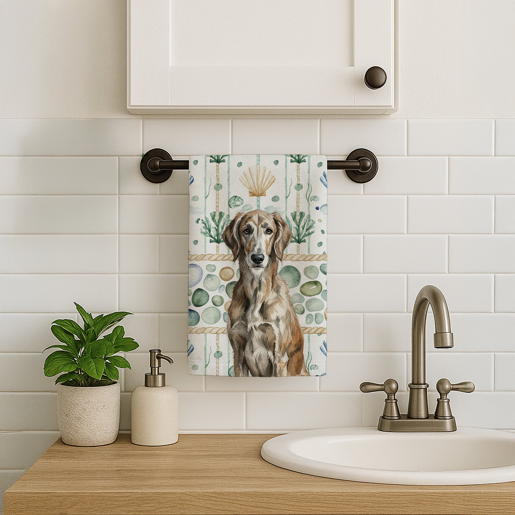 Caroline's Treasures Brindle Scottish Deerhound Coastal Sea Glass Kitchen Towel