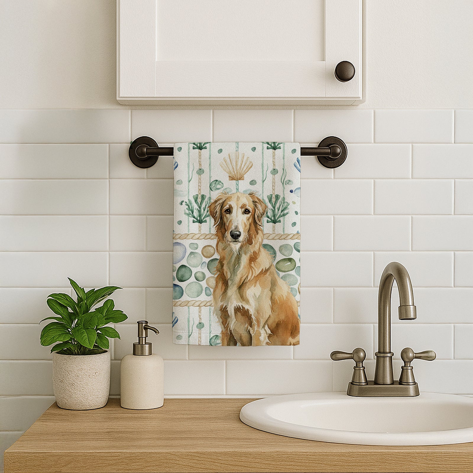 Caroline's Treasures Wheaten Scottish Deerhound Coastal Sea Glass Kitchen Towel