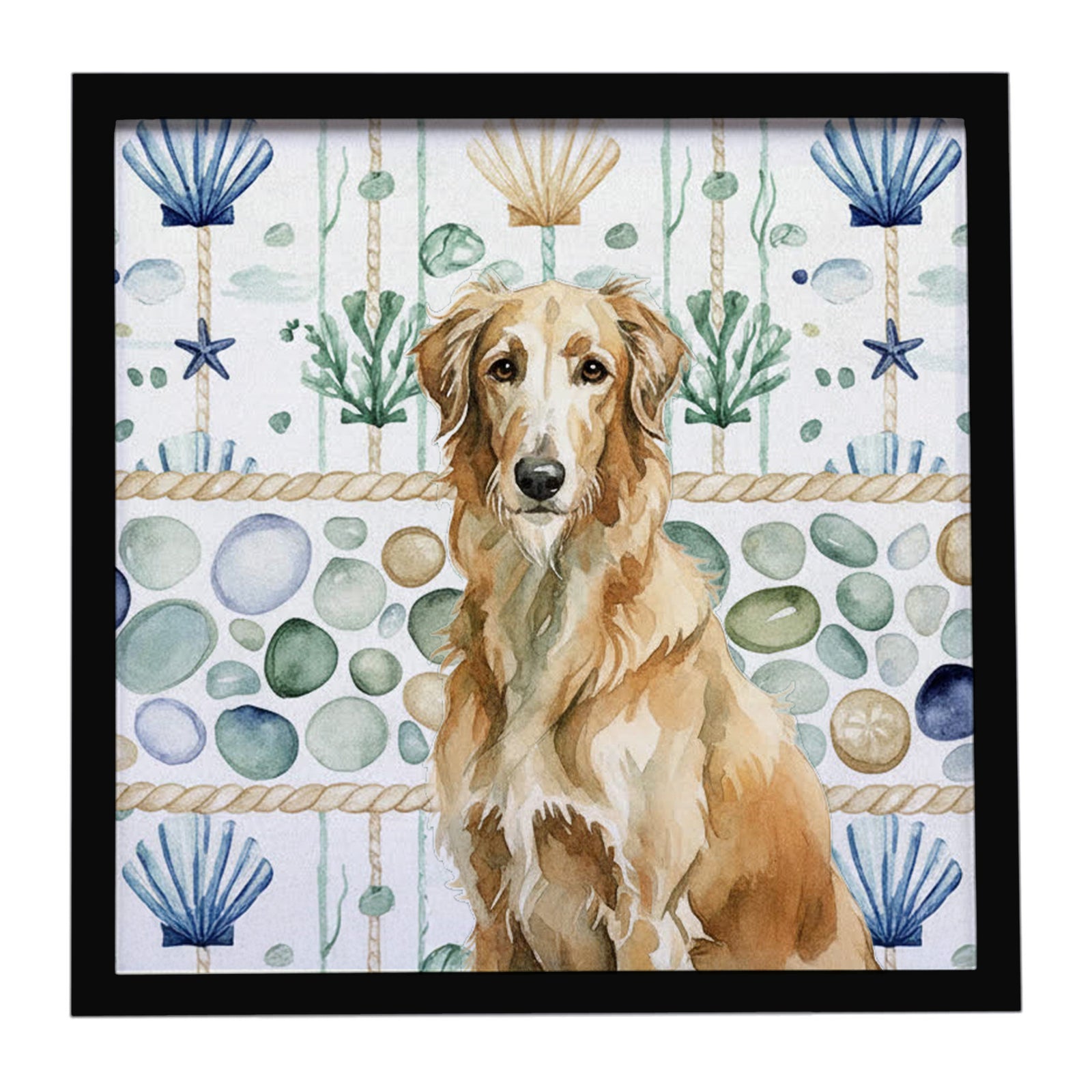 Caroline's Treasures Wheaten Scottish Deerhound Coastal Sea Glass Framed Metal Print