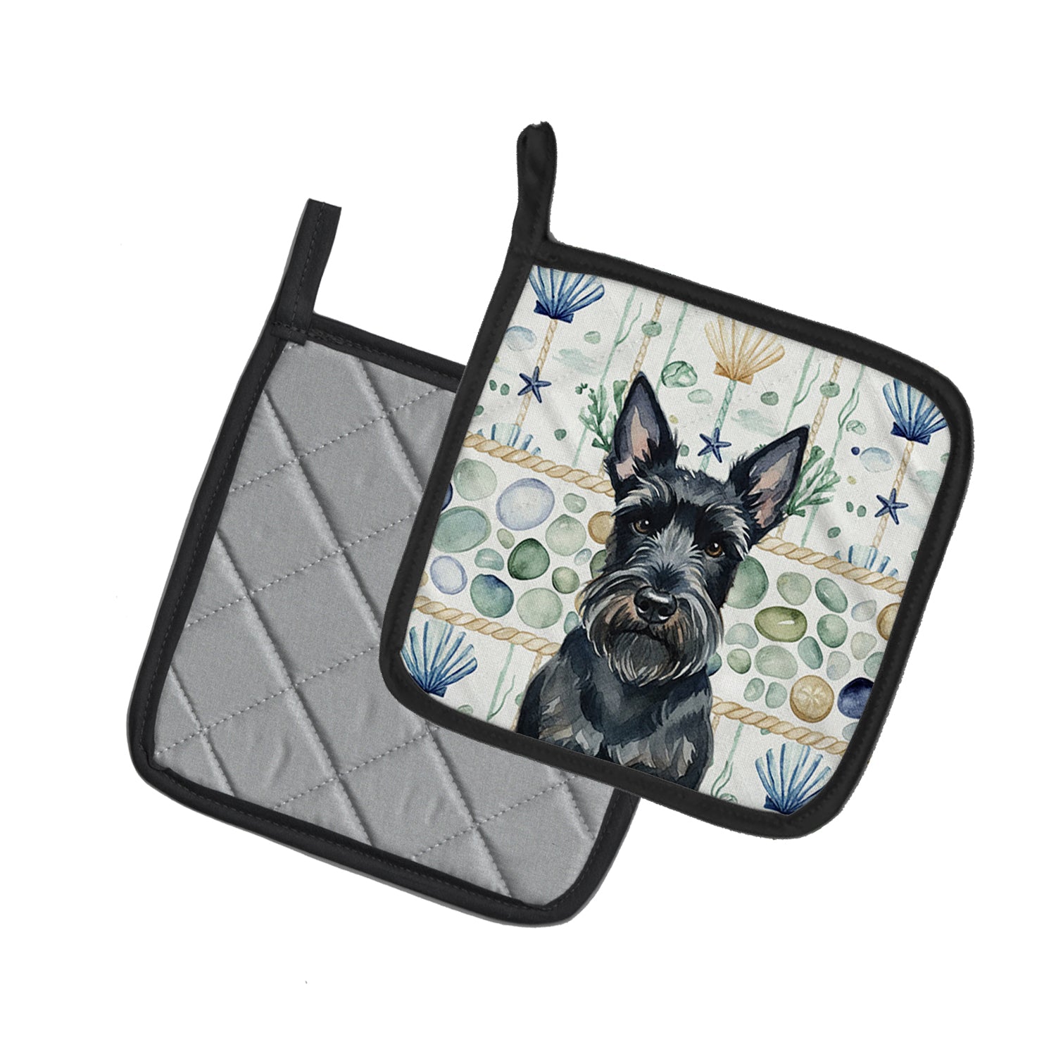 Caroline's Treasures Scottish Terrier Coastal Sea Glass Pair of Pot Holders