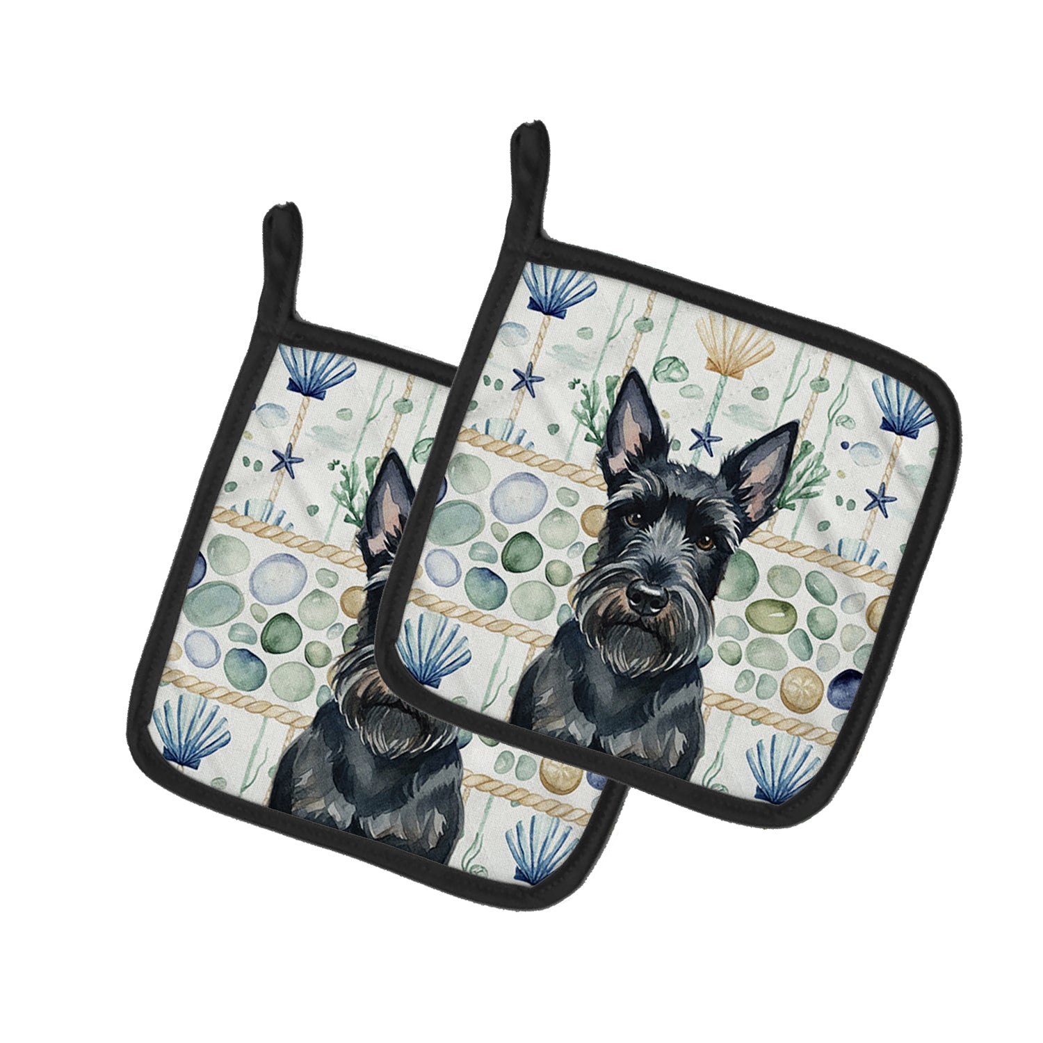 Caroline's Treasures Scottish Terrier Coastal Sea Glass Pair of Pot Holders