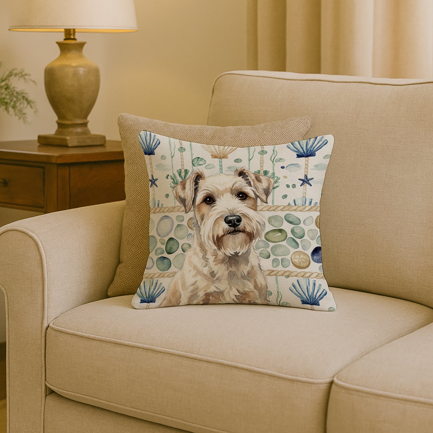 Caroline's Treasures Sealyham Terrier Coastal Sea Glass Throw Pillow