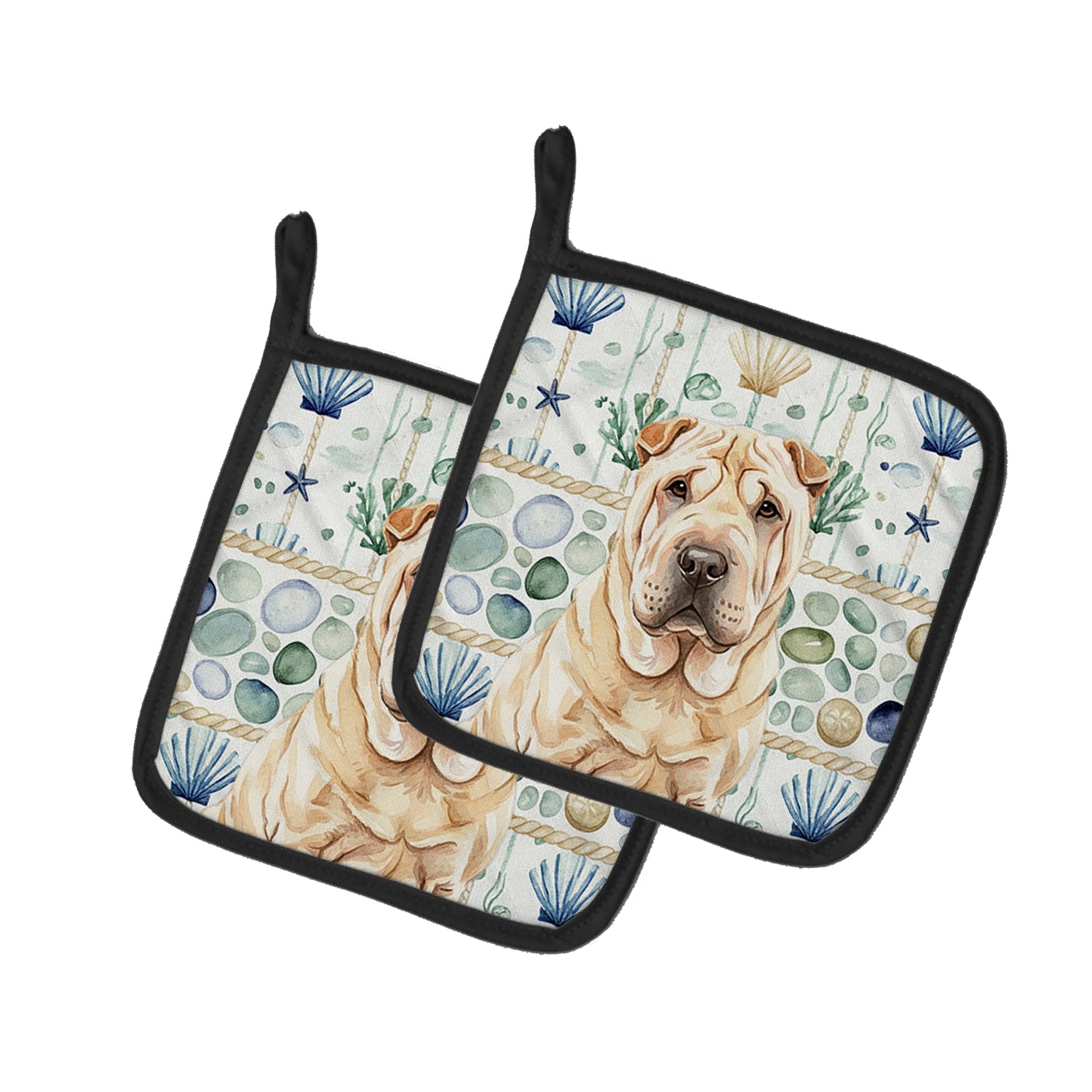 Caroline's Treasures Shar Pei Coastal Sea Glass Pair of Pot Holders