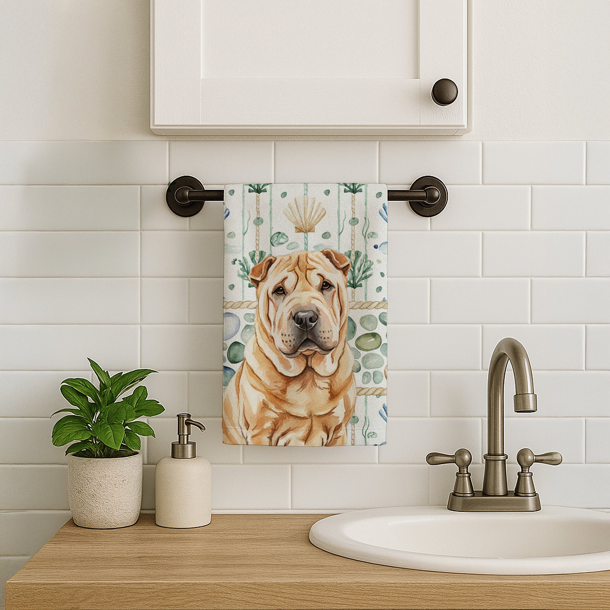 Caroline's Treasures Red Shar Pei Coastal Sea Glass Kitchen Towel