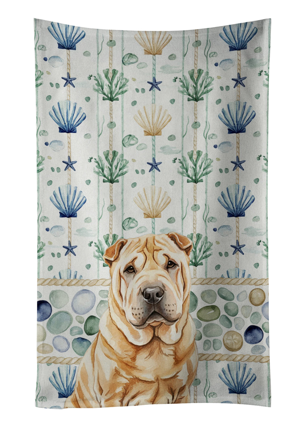 Caroline's Treasures Red Shar Pei Coastal Sea Glass Kitchen Towel