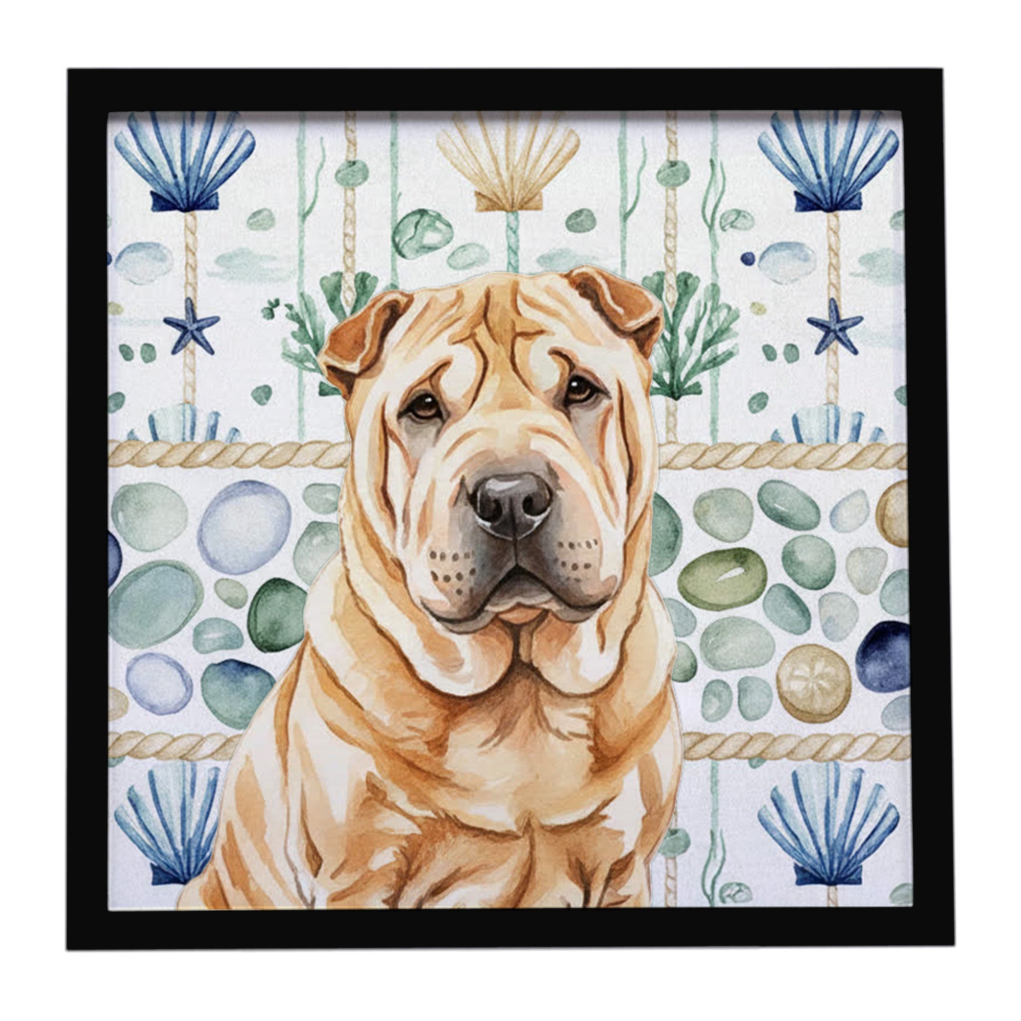 Caroline's Treasures Red Shar Pei Coastal Sea Glass Framed Metal Print