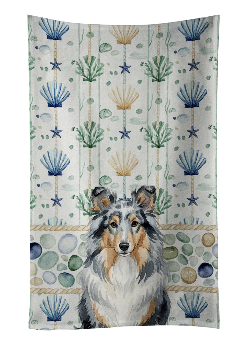 Caroline's Treasures Blue Merle Sheltie Coastal Sea Glass Kitchen Towel