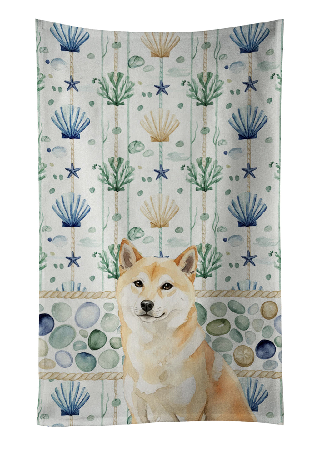 Caroline's Treasures Cream Shiba Inu Coastal Sea Glass Kitchen Towel