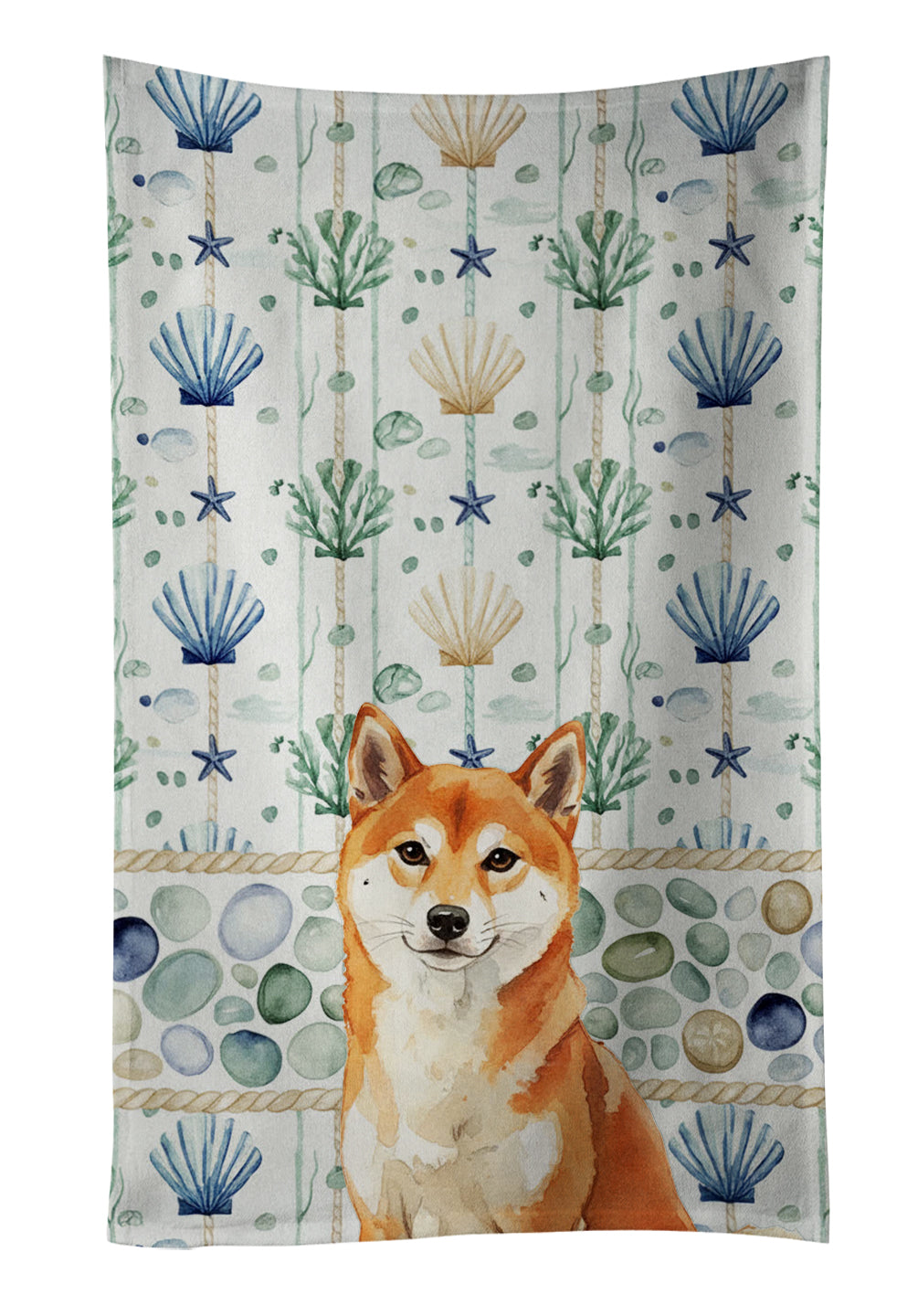 Caroline's Treasures Red Shiba Inu Coastal Sea Glass Kitchen Towel