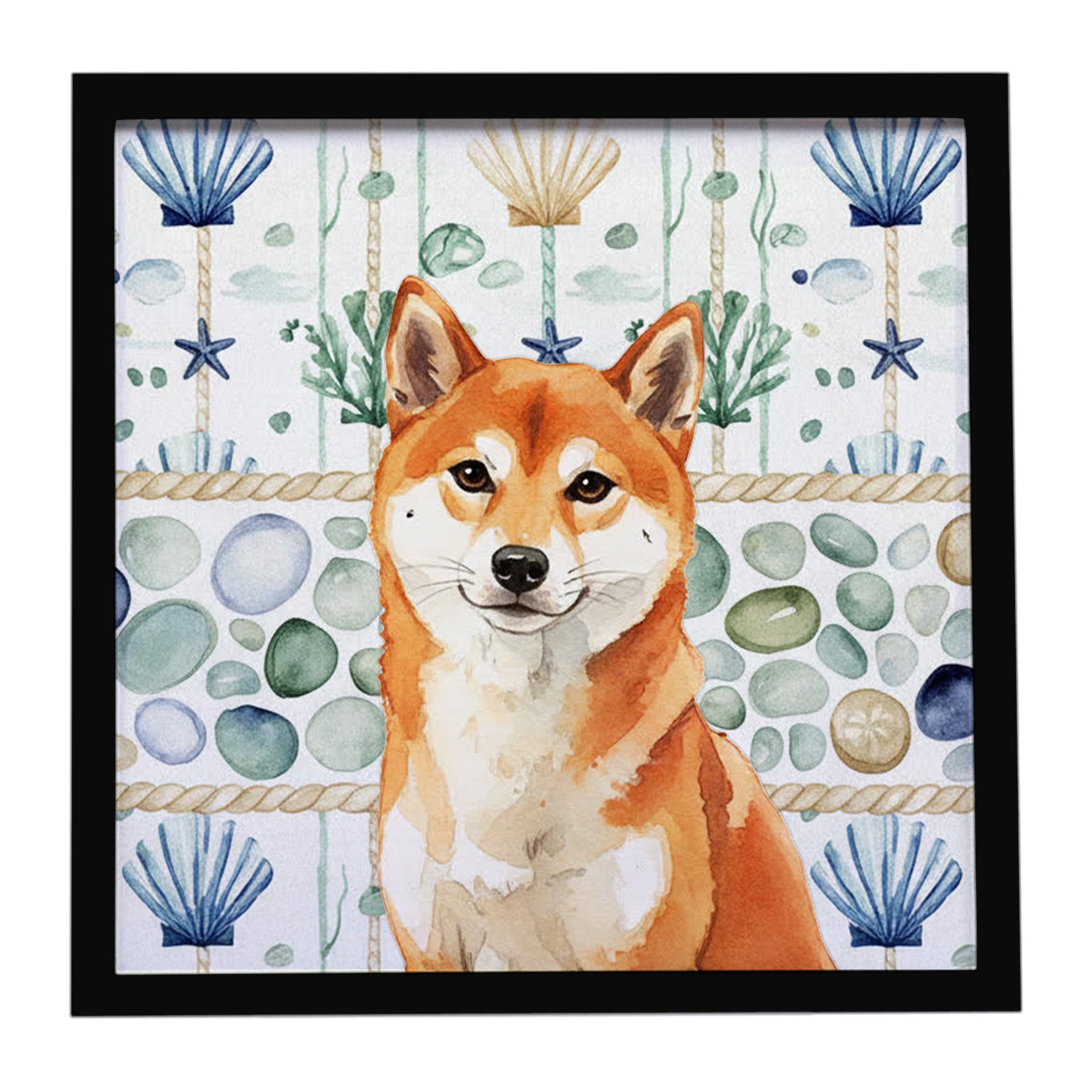 Caroline's Treasures Red Shiba Inu Coastal Sea Glass Framed Metal Print