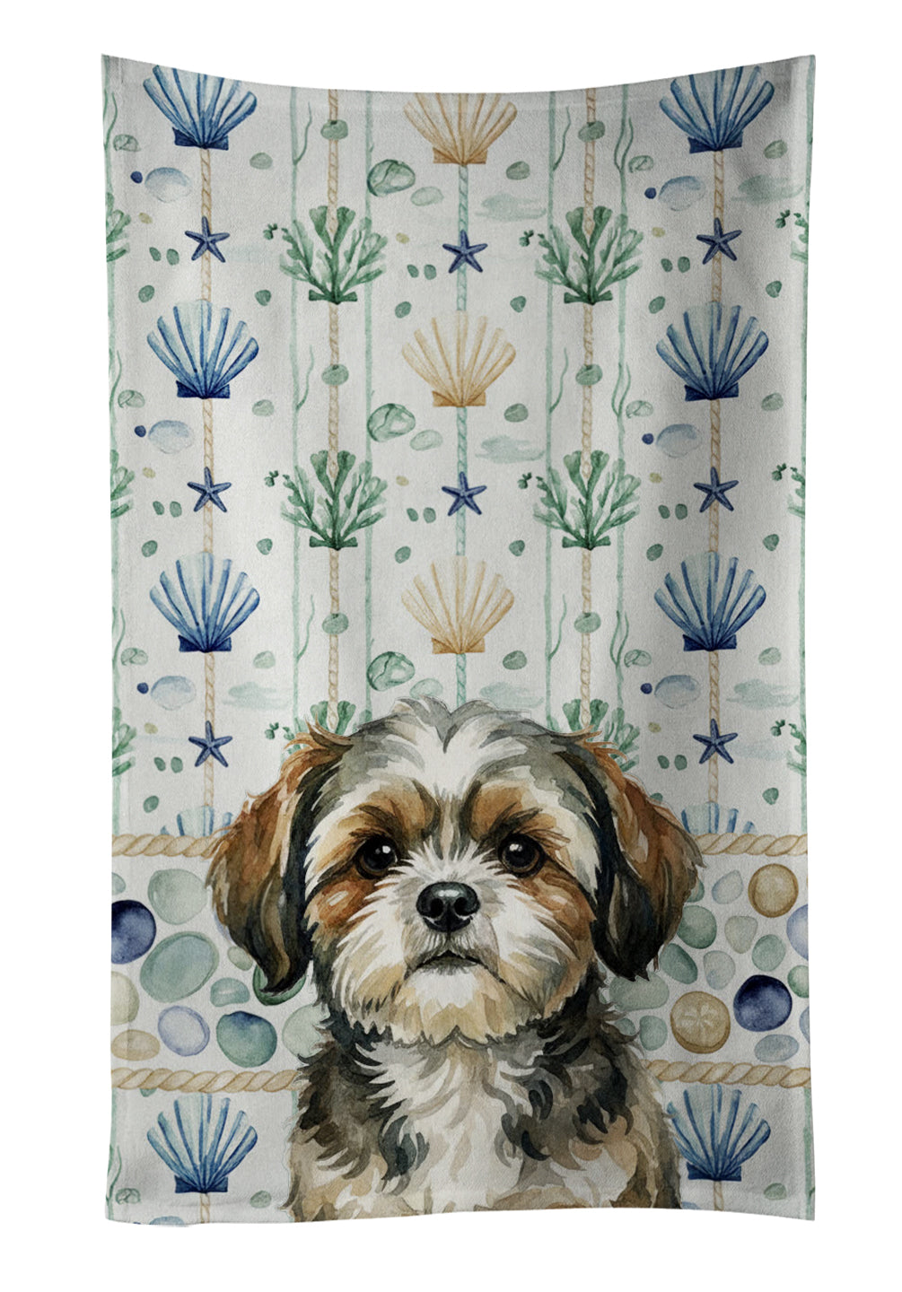 Caroline's Treasures Brindle Shih Tzu Coastal Sea Glass Kitchen Towel