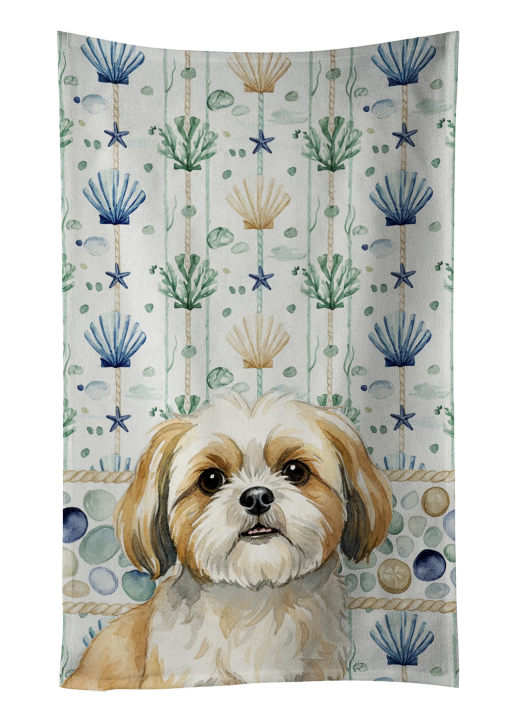 Caroline's Treasures Gold and White Shih Tzu Coastal Sea Glass Kitchen Towel