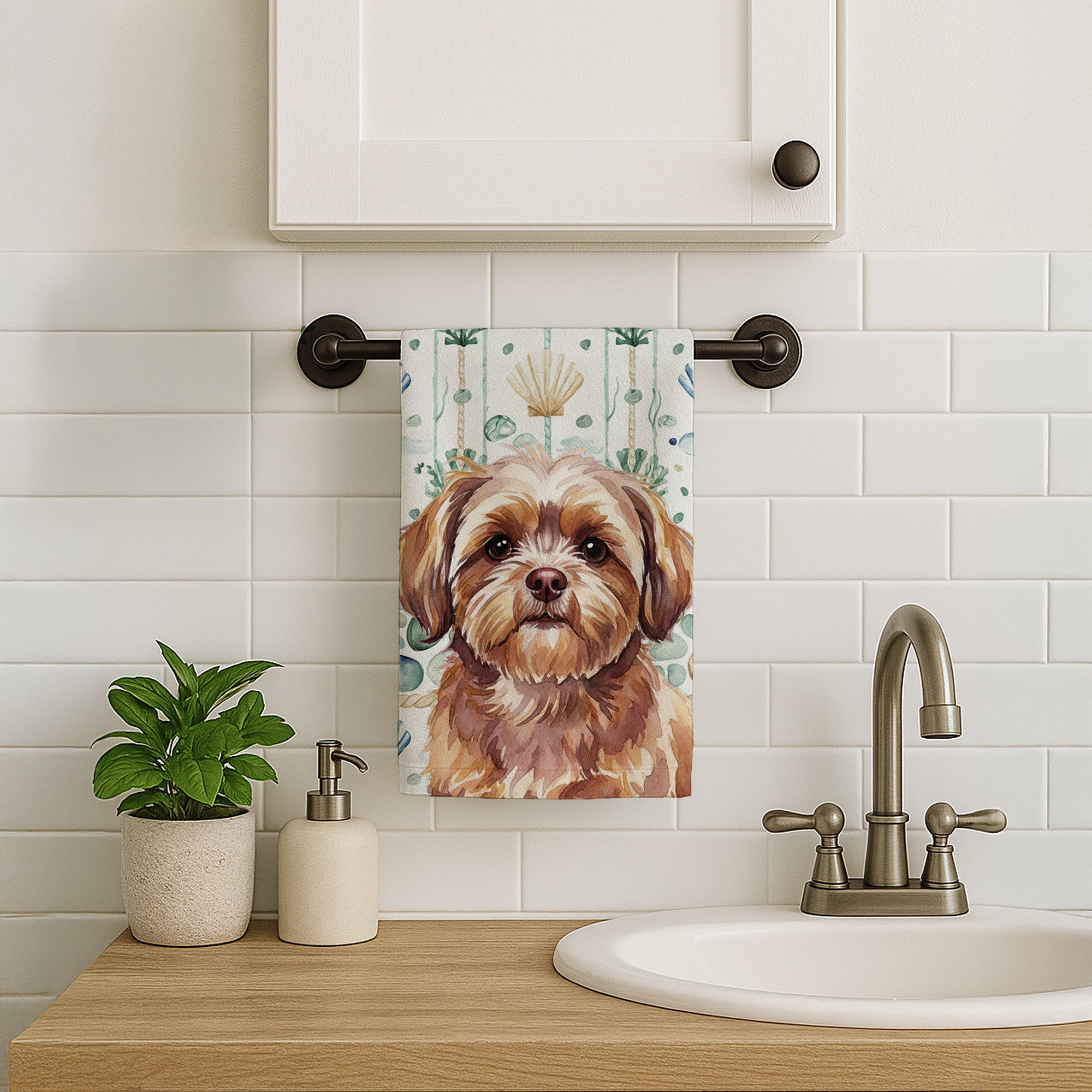 Caroline's Treasures Liver Shih Tzu Coastal Sea Glass Kitchen Towel