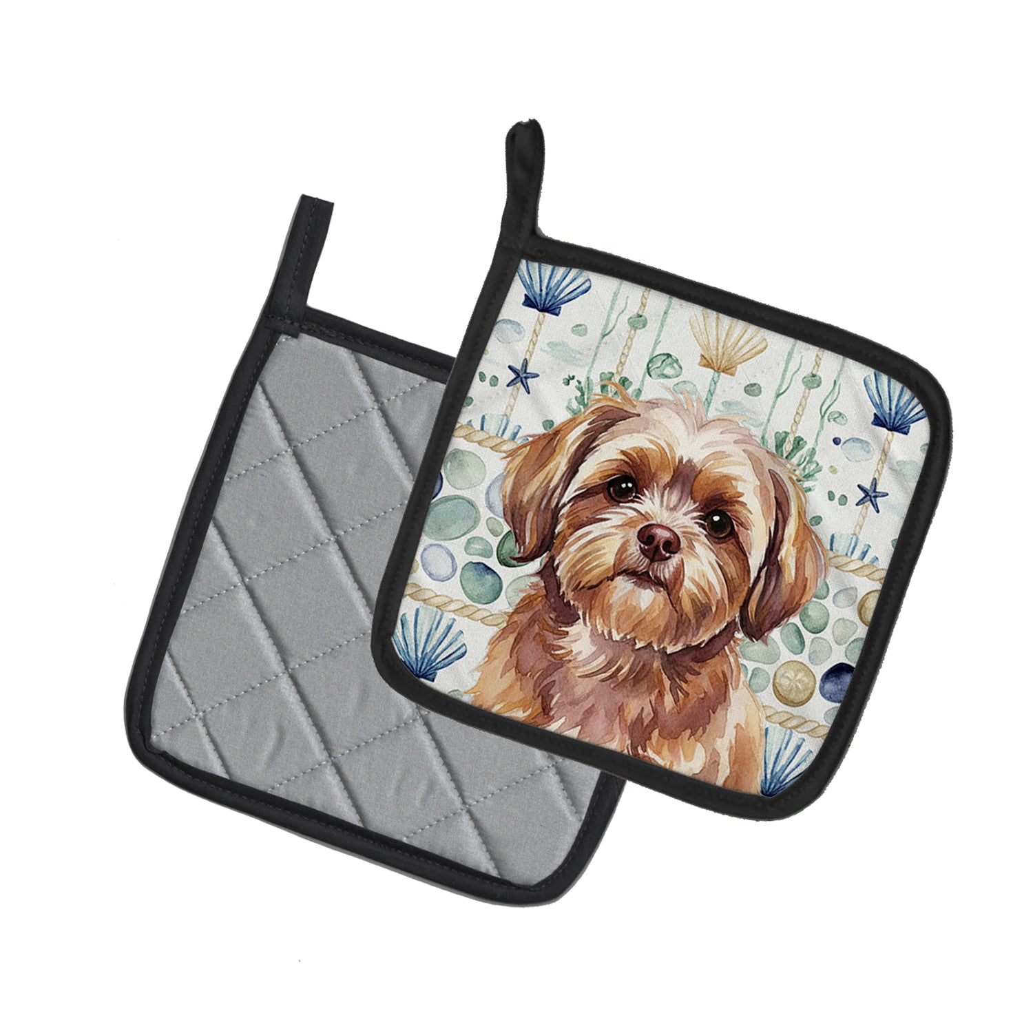 Caroline's Treasures Liver Shih Tzu Coastal Sea Glass Pair of Pot Holders