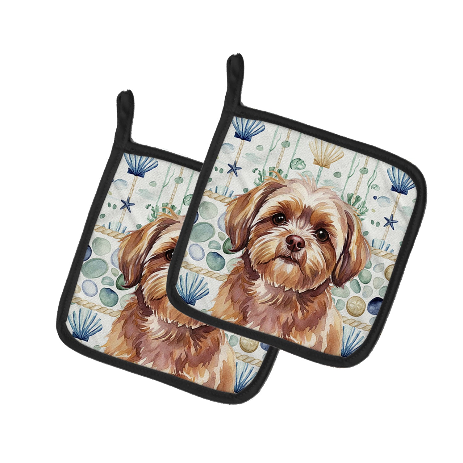 Caroline's Treasures Liver Shih Tzu Coastal Sea Glass Pair of Pot Holders