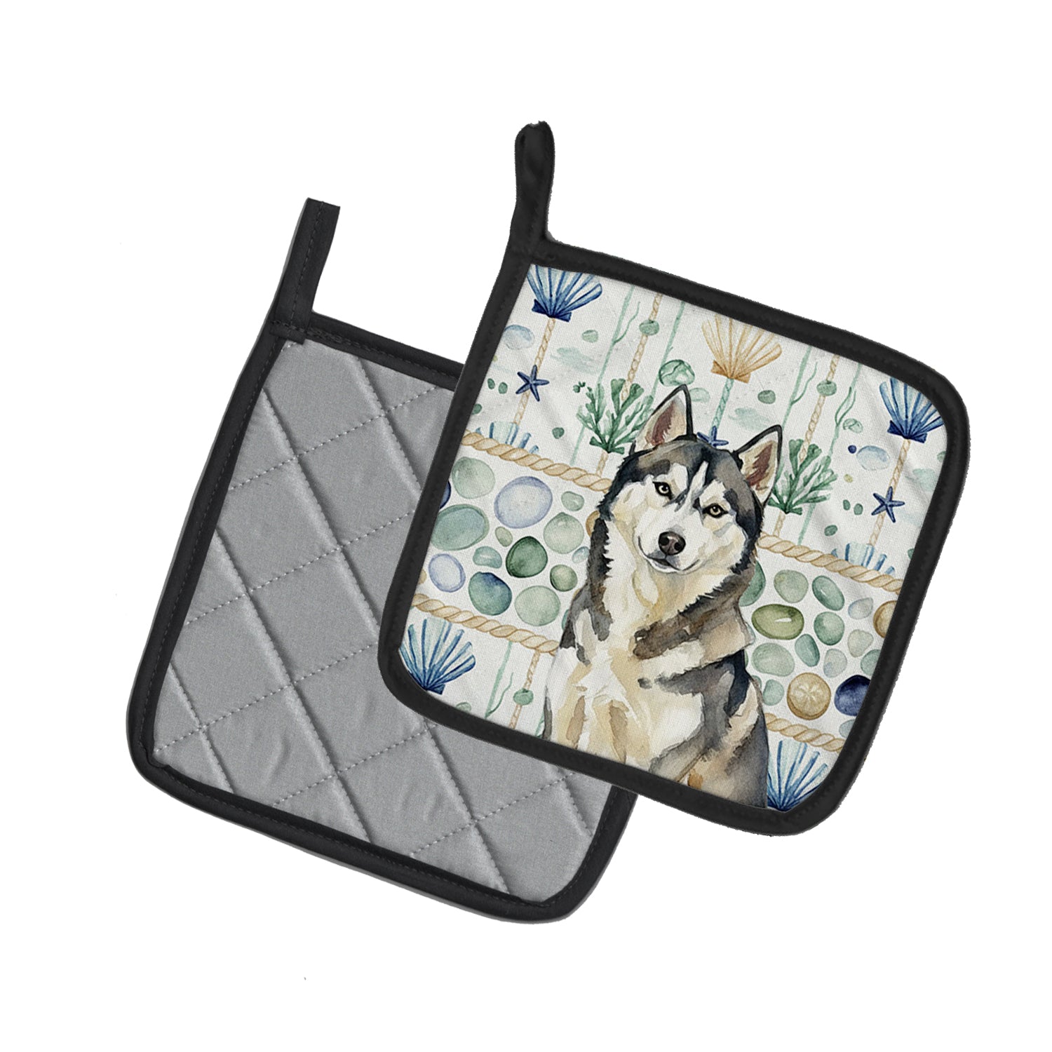 Caroline's Treasures Agouti Siberian Husky Coastal Sea Glass Pair of Pot Holders